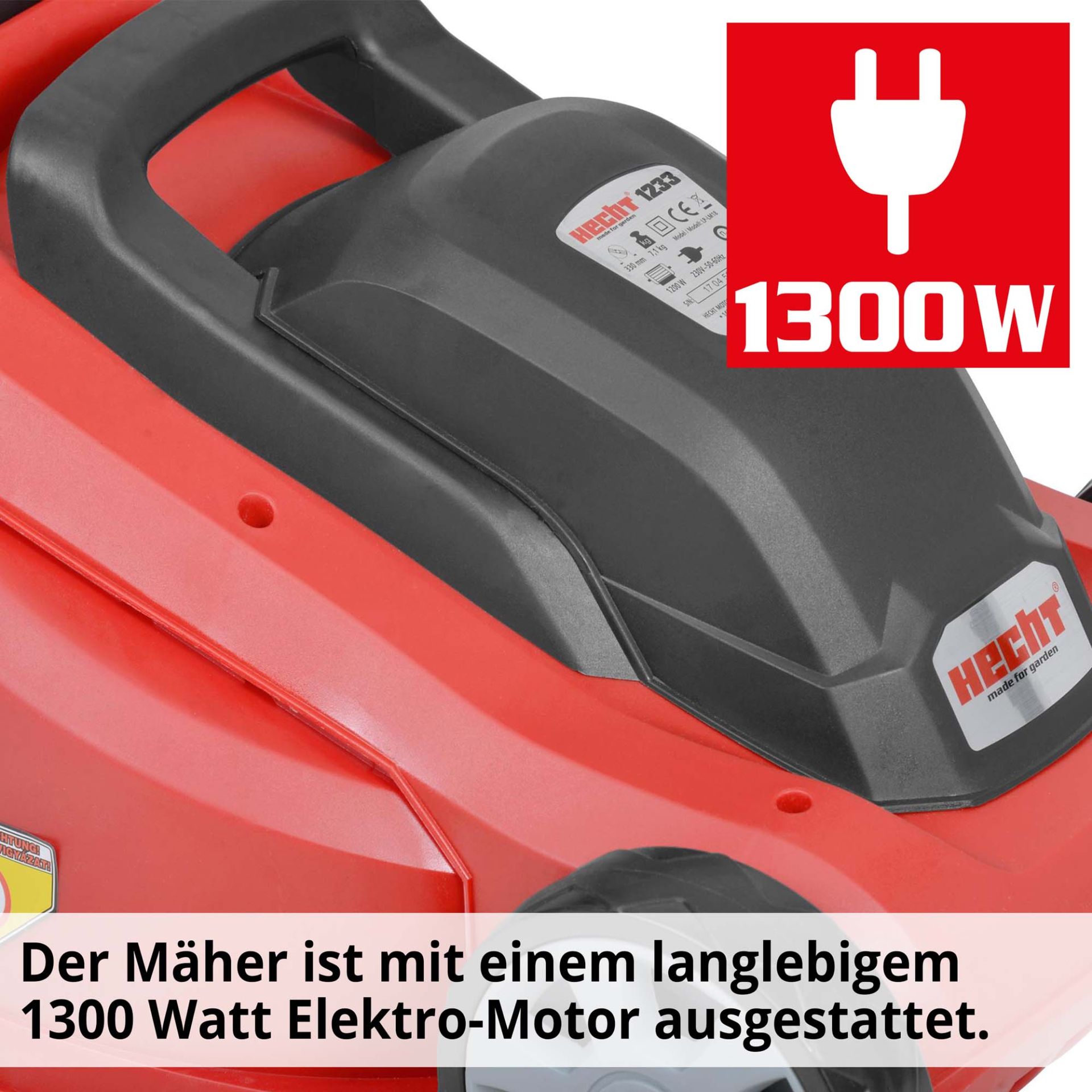 Elektro-Rasenmäher mit stabilen 1300 Watt Motor 