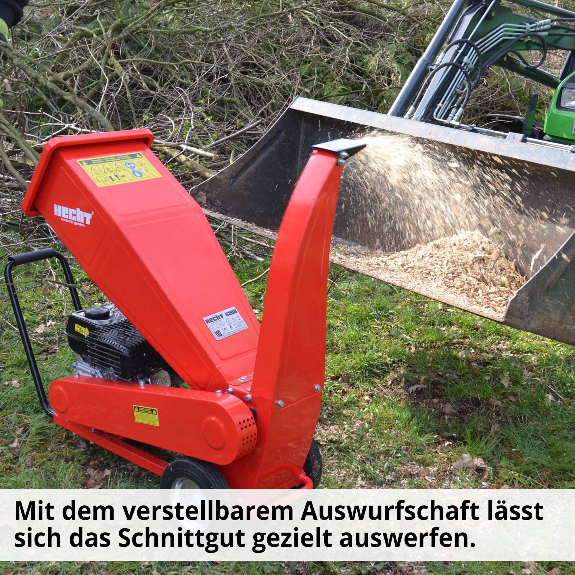 HECHT Benzin Gartenhäcksler 6208 Benzin Gartenhäcksler mit verstellbarem Auswurfschacht