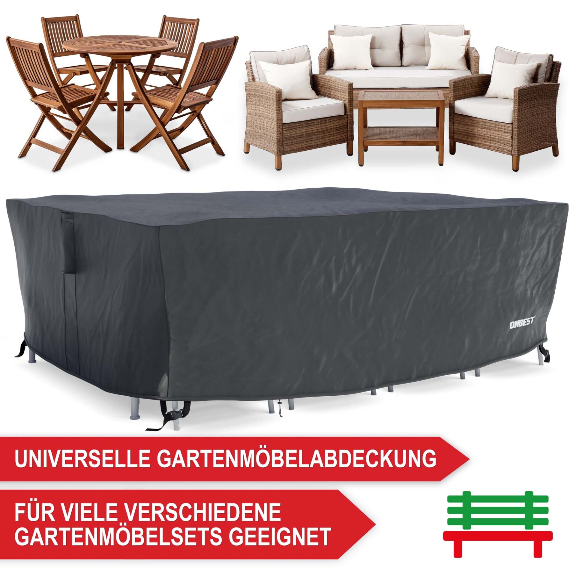 Möbel Abdeckhaube XL - Universelle Gartenmöbelabdeckung, für viele verschiedene Gartenmöbelsets geeignet Möbel Abdeckhaube XL - Universelle Gartenmöbelabdeckung, für viele verschiedene Gartenmöbelsets geeignet