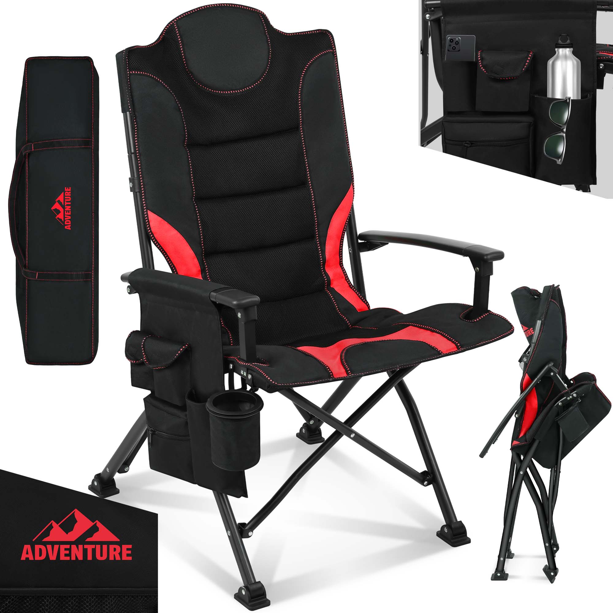 Campingstuhl schwarz/rot - Inklusive Tragetasche