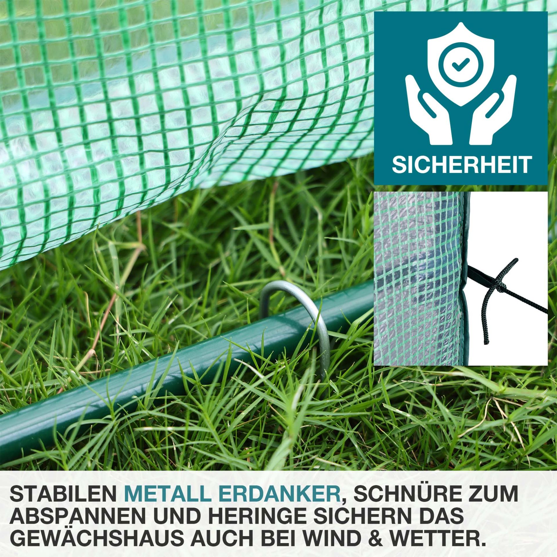 TOM Tomaten Gewächshaus GH-50; Metall-Anker und Schnüre zum Abspannen