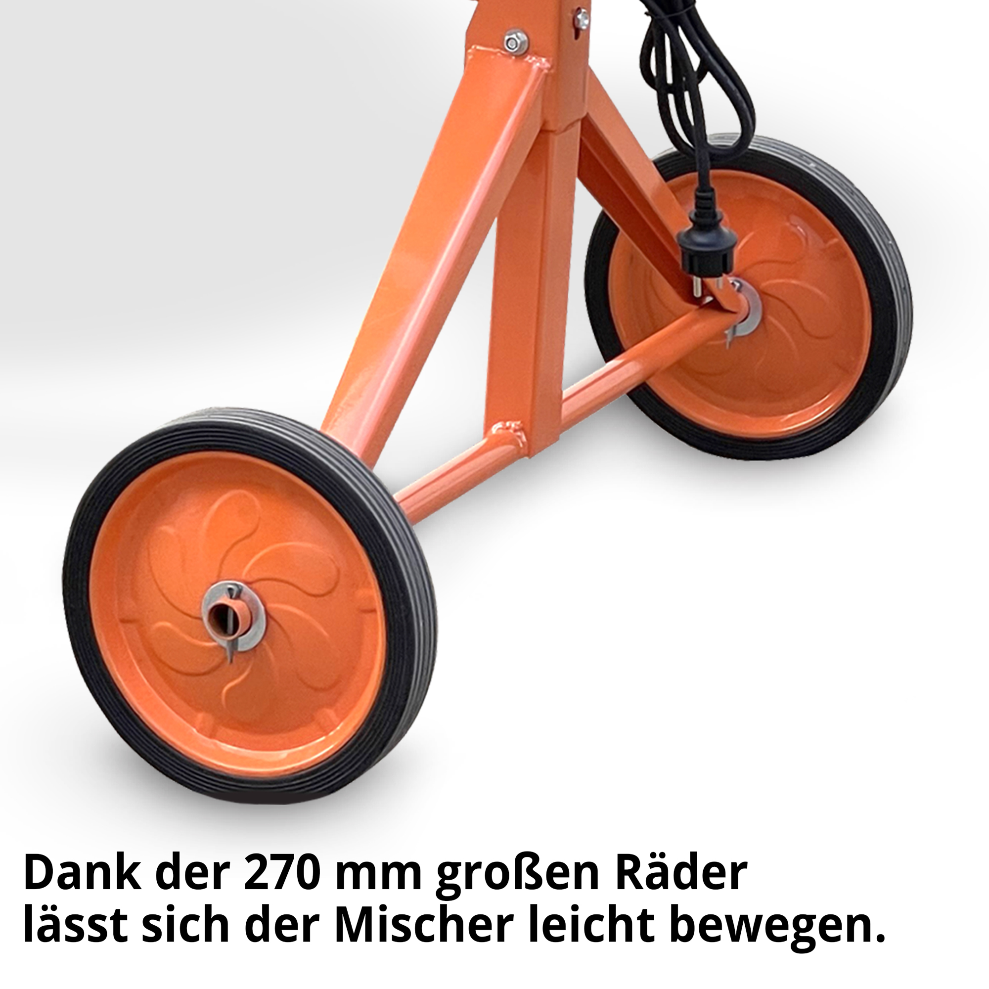 HECHT 2223 Betonmischer; dank der großen Räder lässt sich der Mischer leicht bewegen