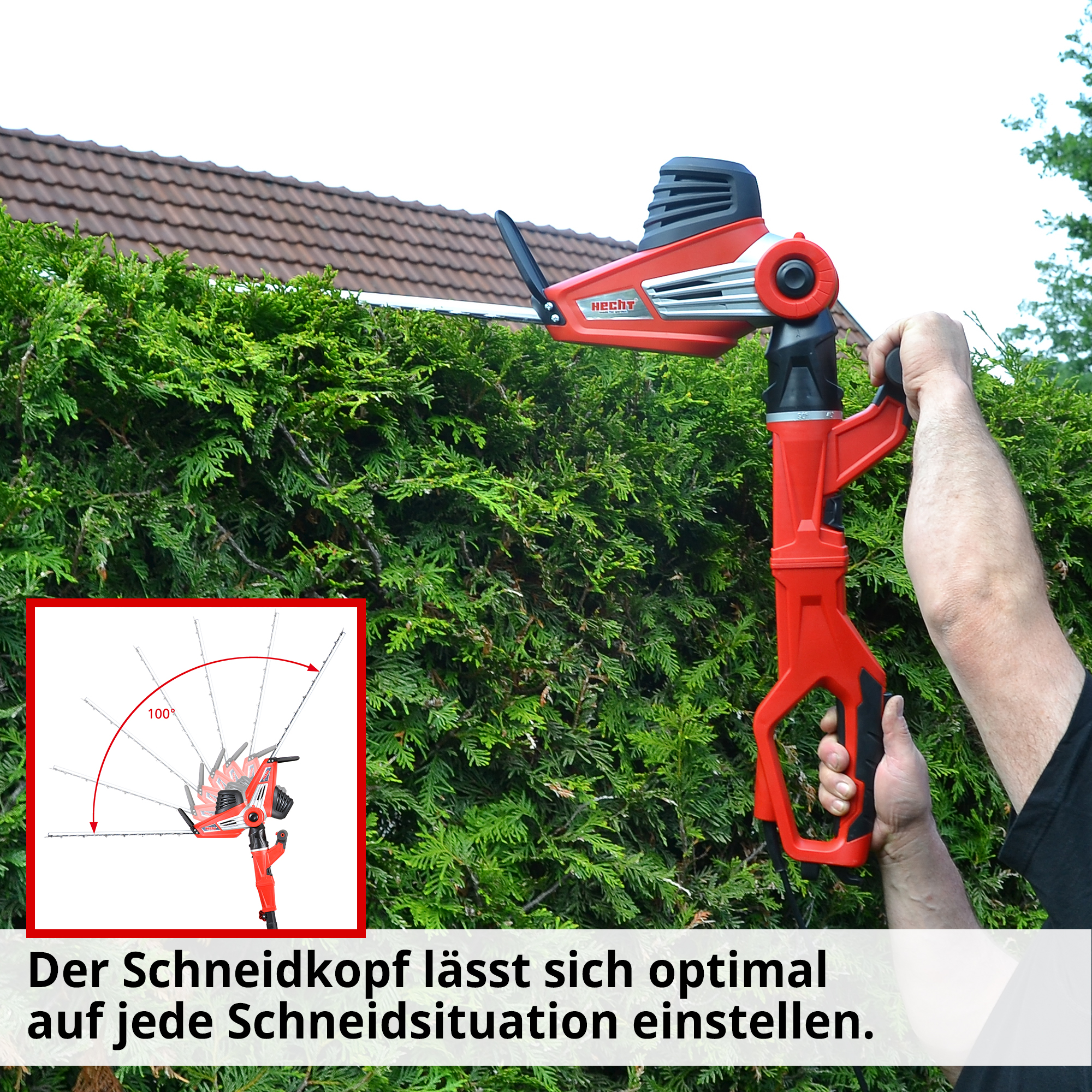 Hecht Elektro-Heckenschere mit verstellbaren Schneidkopf für alle Gegebenheiten 