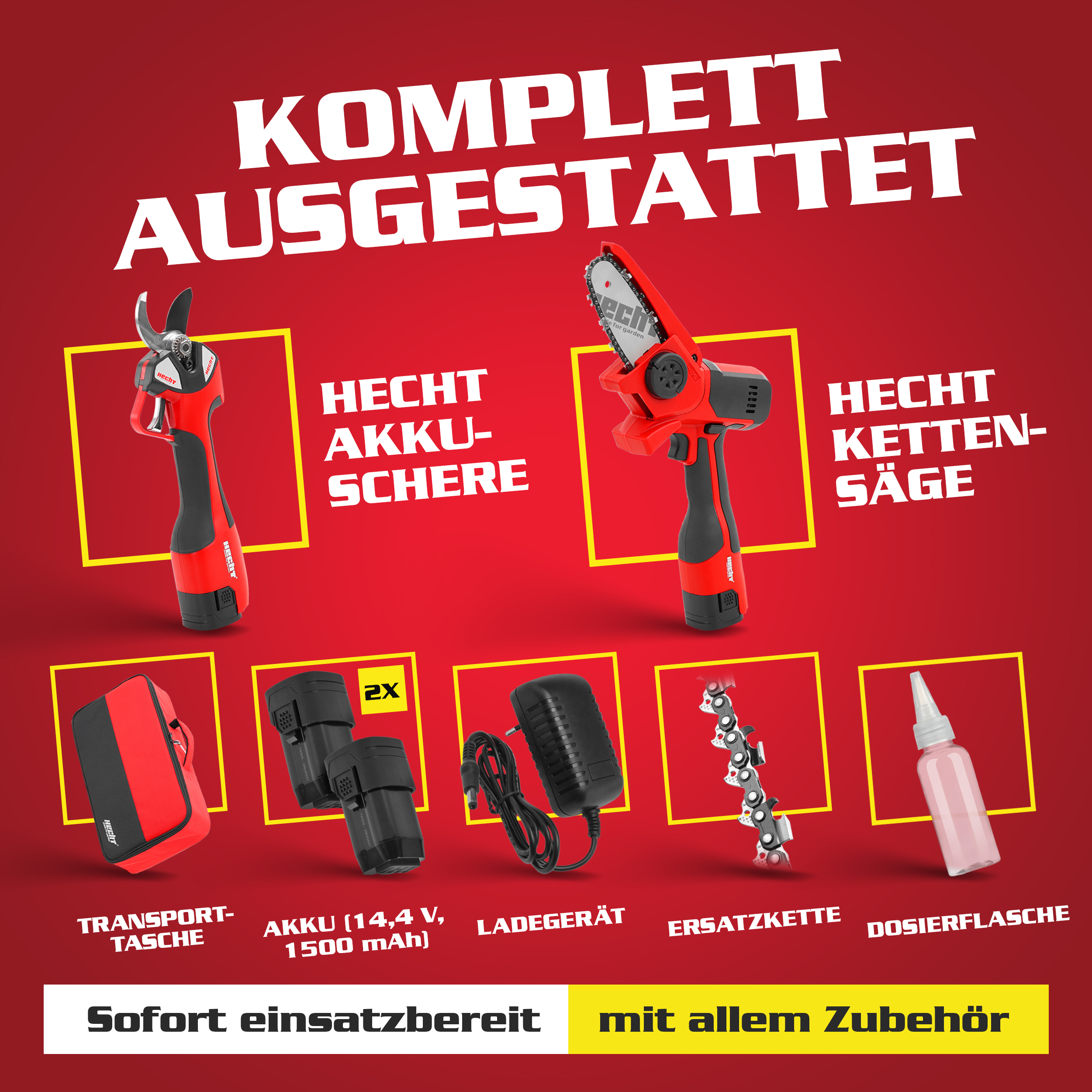 Baumpflege Set komplett ausgestattet mit Werkzeug, Akkus, Ladegerät und Zubehör