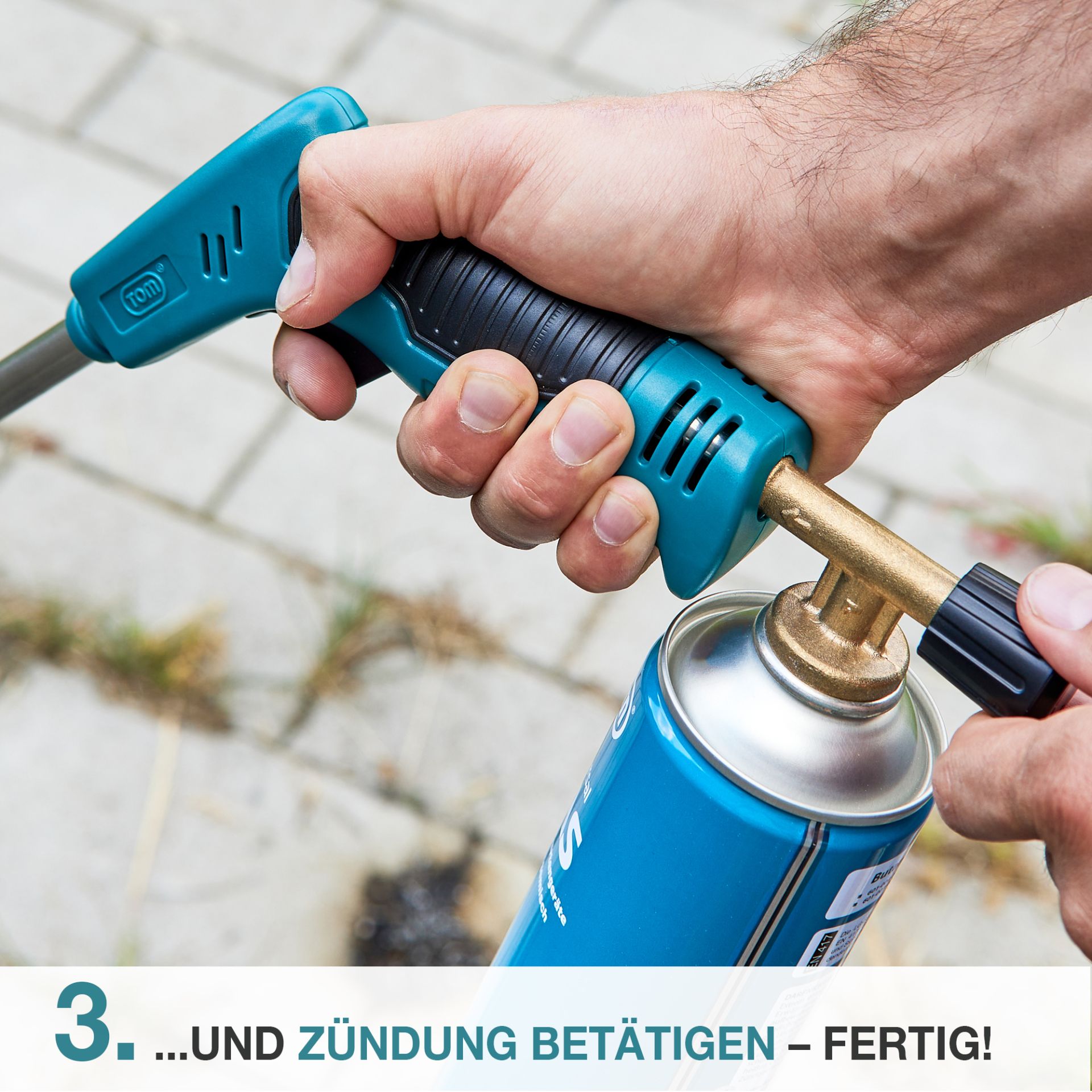 Gas aus der TOM LG-600 Gaskartusche mit der Zündung am Gerät entzünden