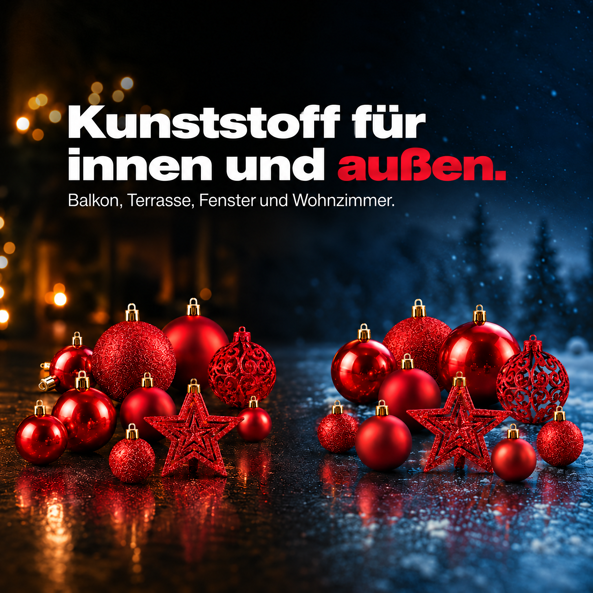 Outdoor Baumschmuck Rot: Wetterfester Kunststoff für drinnen und außen. (Dieses Bild wurde mit Hilfe von KI generiert.)