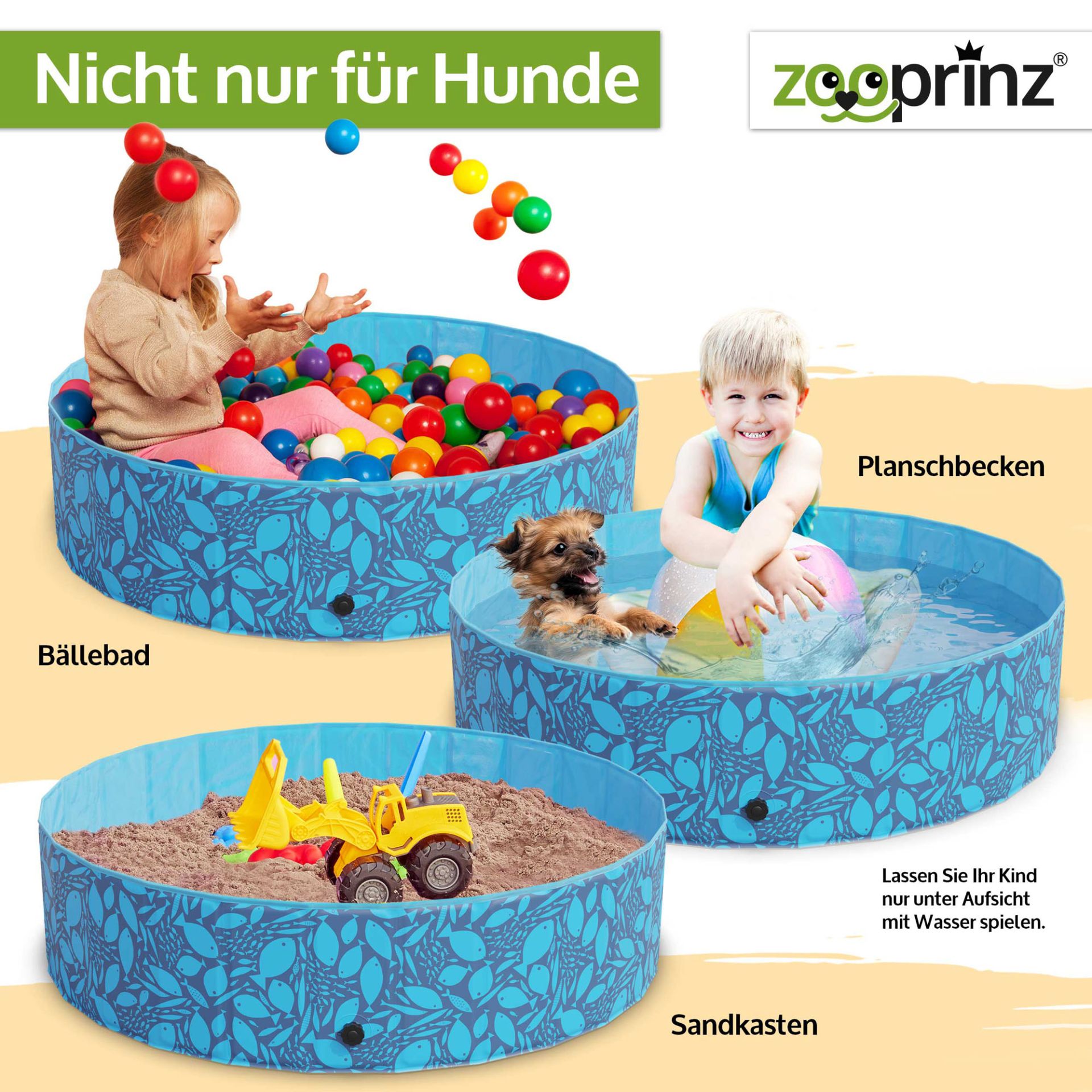 Hundepool; auch als Bällebad, Planschbecken oder Sandkasten für Kinder nutzbar
