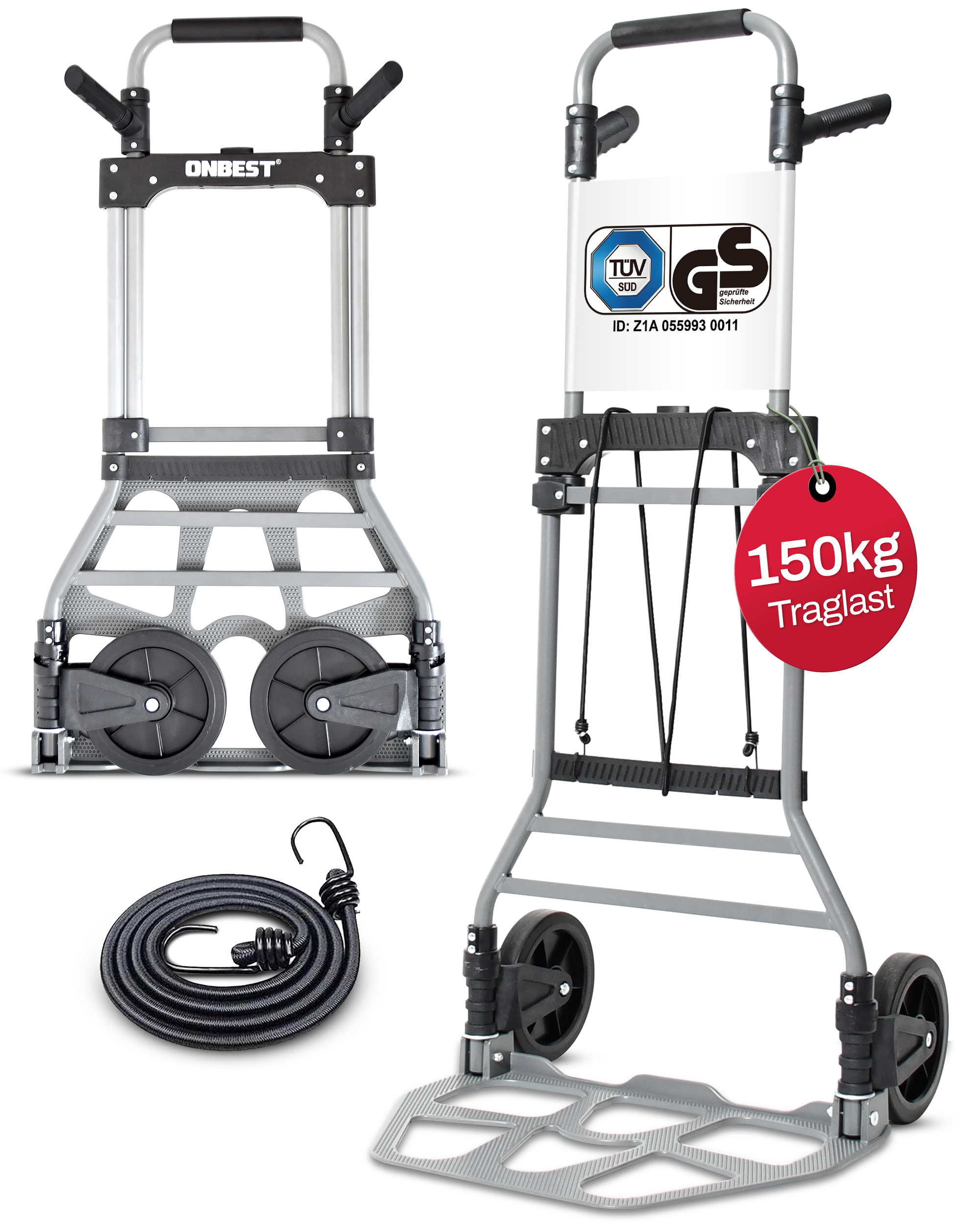Sackkarre ONBEST klappbar mit 150 kg Tragkraft und TÜV-geprüfter Sicherheit Sackkarre ONBEST klappbar mit 150 kg Tragkraft und TÜV-geprüfter Sicherheit