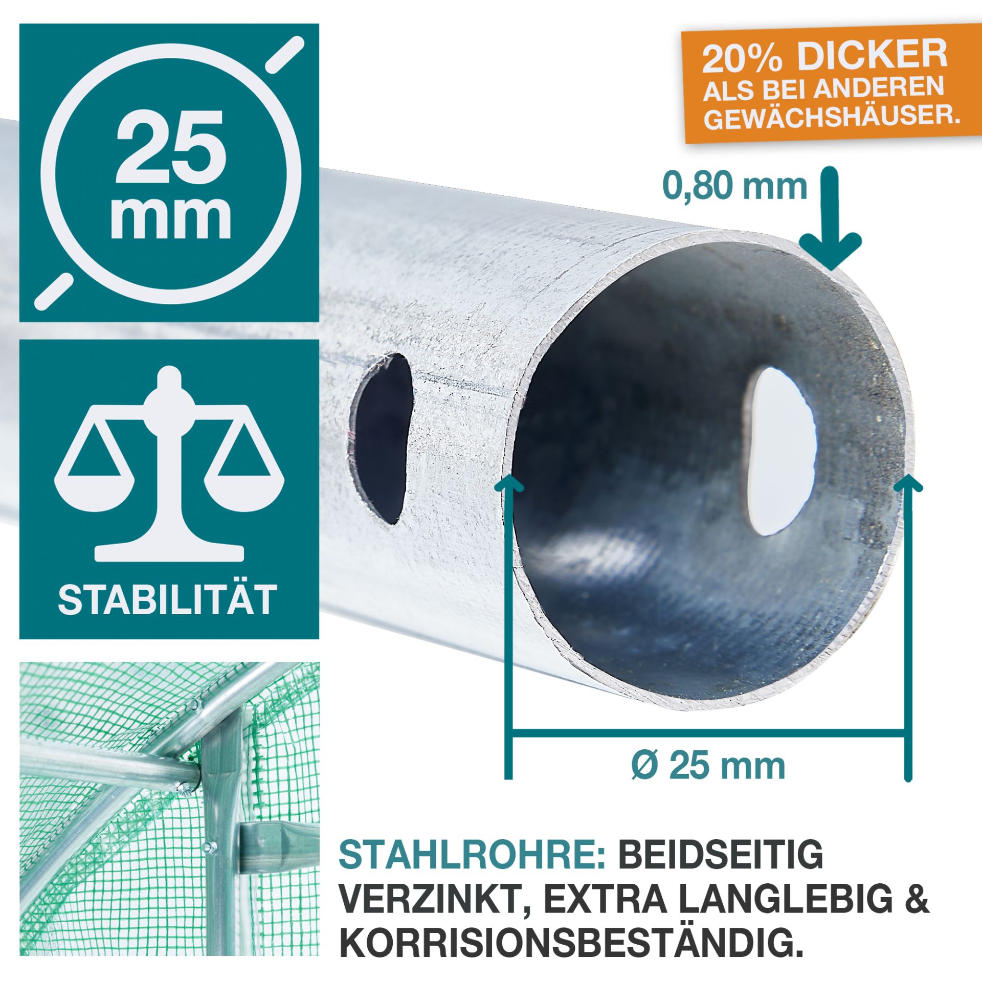 TOM Gewächshaus GH-1800; langlebige, verzinkte Stahlrohre TOM Gewächshaus GH-1800; langlebige, verzinkte Stahlrohre