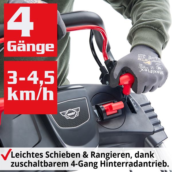 Benzin Rasenmäher; 4 Gang Hinterradantrieb bis 4,5 km/h