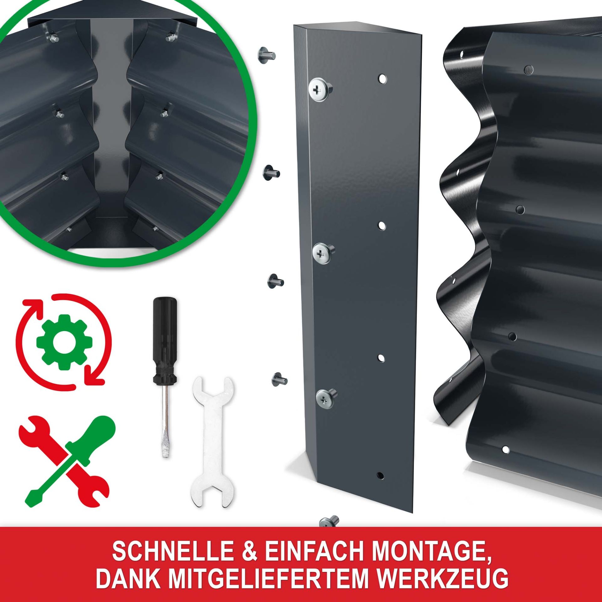 Hochbeet Stahl Anthrazit XL - Schnelle und einfache Montage dank mitgeliefertem Werkzeug