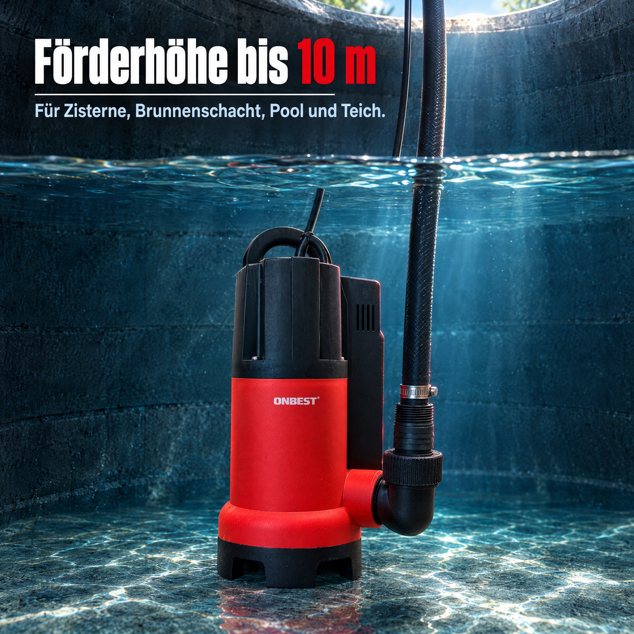 Tauchpumpe Förderhöhe: Starke 10 m für Zisterne, Brunnenschacht und Pool (Dieses Bild wurde mit Hilfe von KI generiert.)