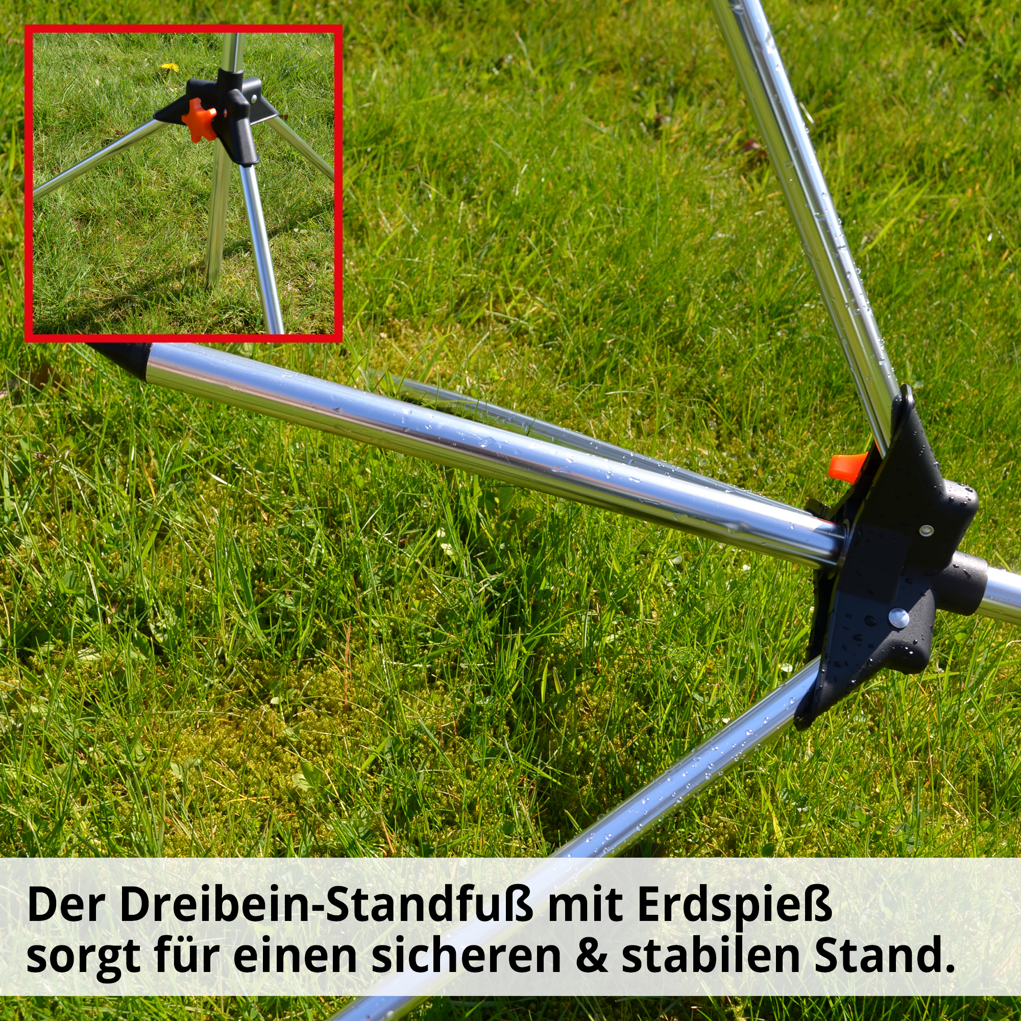 Hecht Gartendusche mit Erdspieß und Dreibein sorgt für idealen halt 