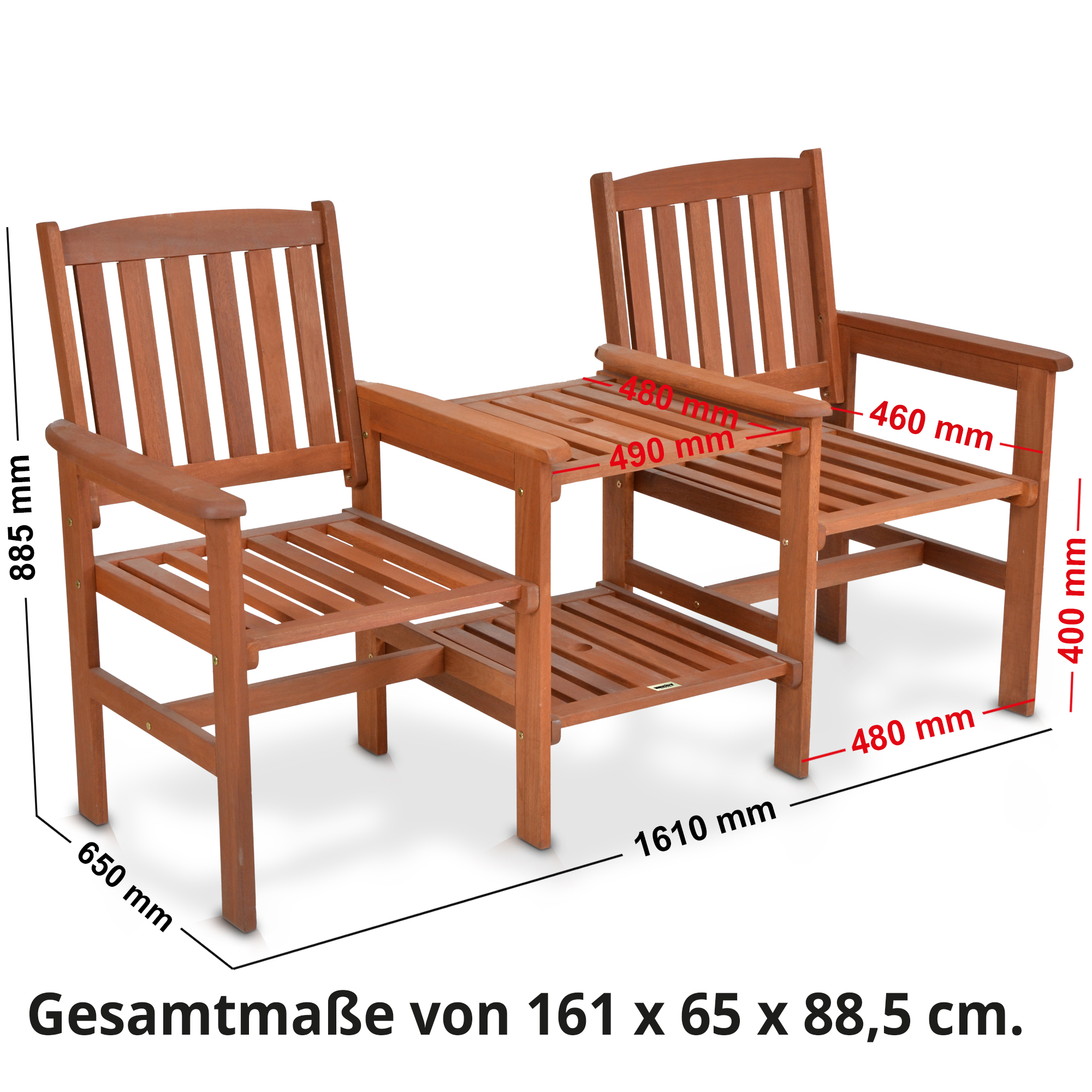 Gartenbank mit zwei Sitzen und Tisch – Maße 161 × 65 × 88,5 cm, platzsparend & bequem zugleich Gartenbank mit zwei Sitzen und Tisch – Maße 161 × 65 × 88,5 cm, platzsparend & bequem zugleich