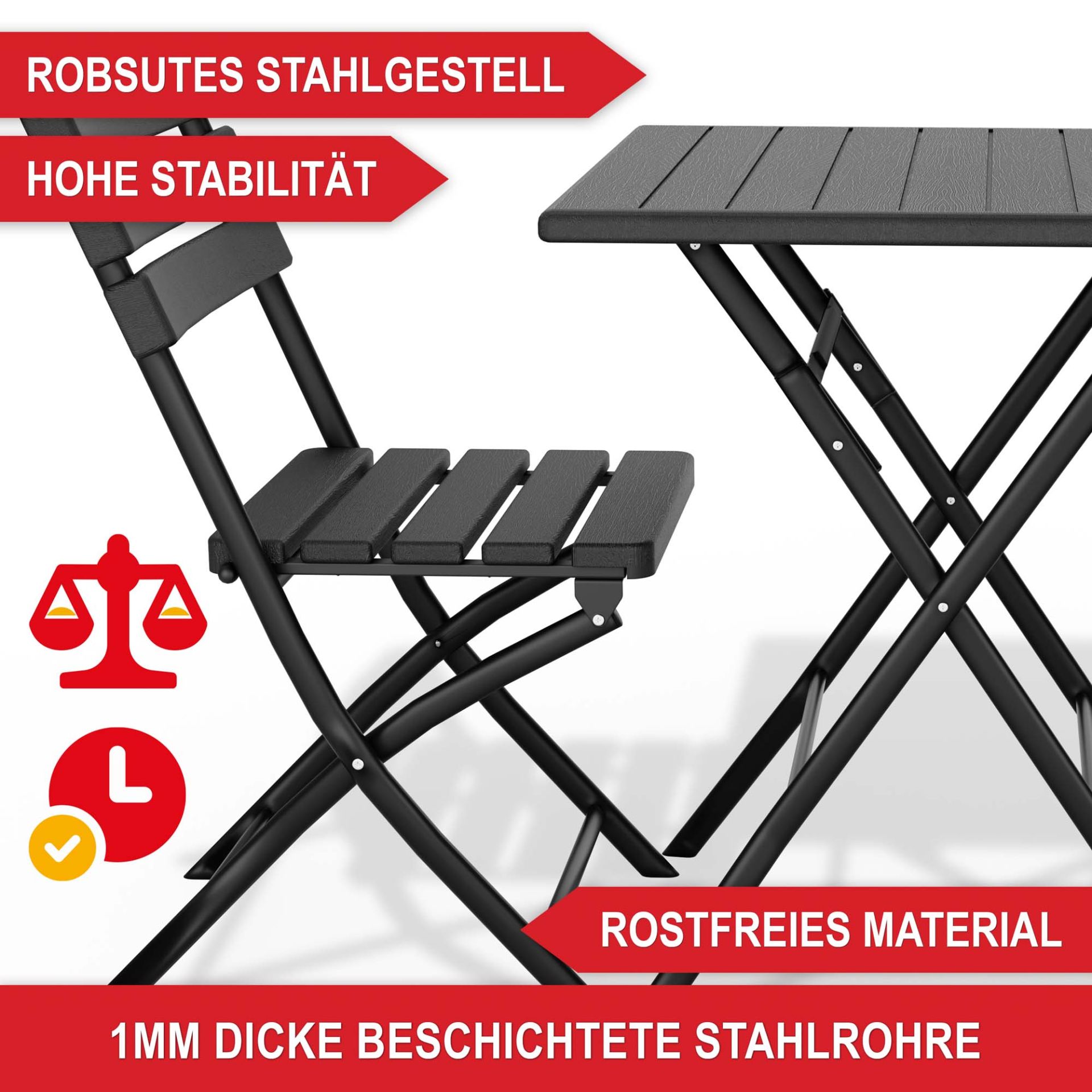 Balkontisch Set Borkum - robustes Stahlgestell; hohe Stabilität; rostfreies Material; beschichtete Stahlrohre