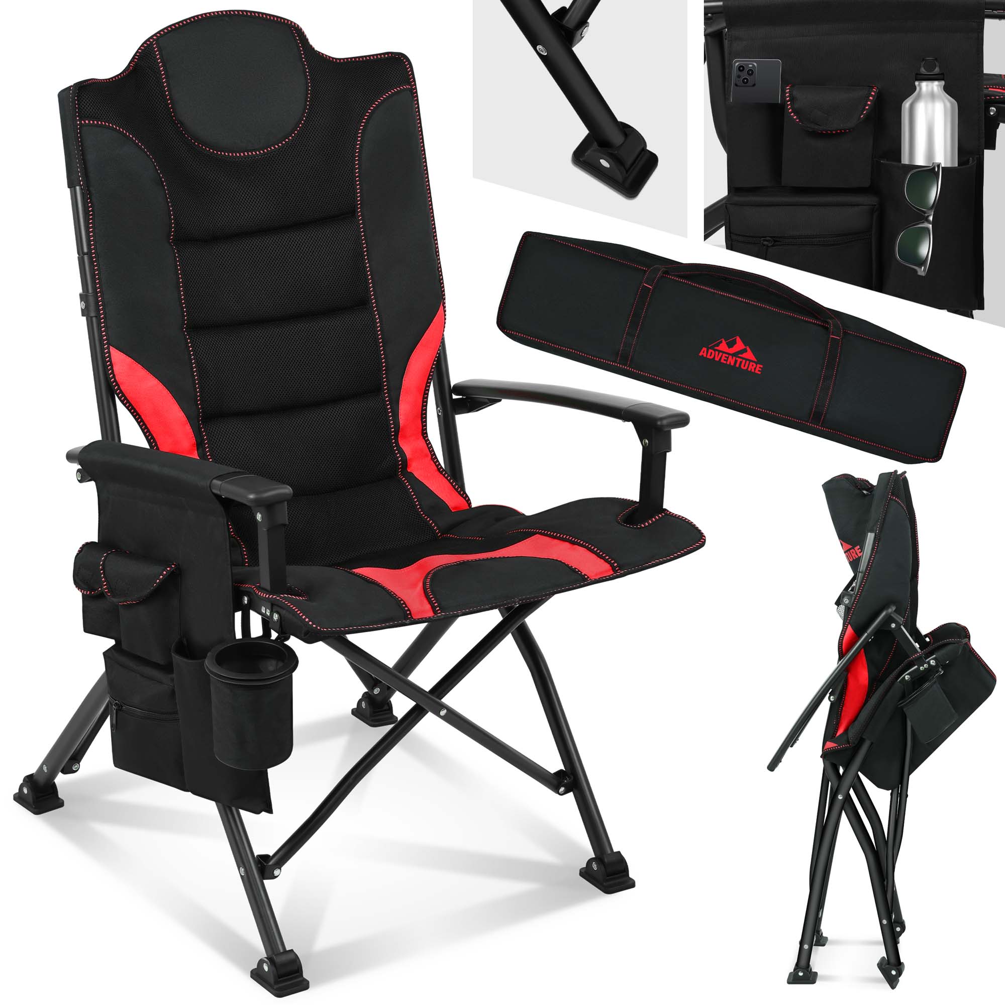 ONBEST, Campingstuhl Schwarz/Rot, Artikelnummer 44147 ONBEST, Campingstuhl Schwarz/Rot, Artikelnummer 44147