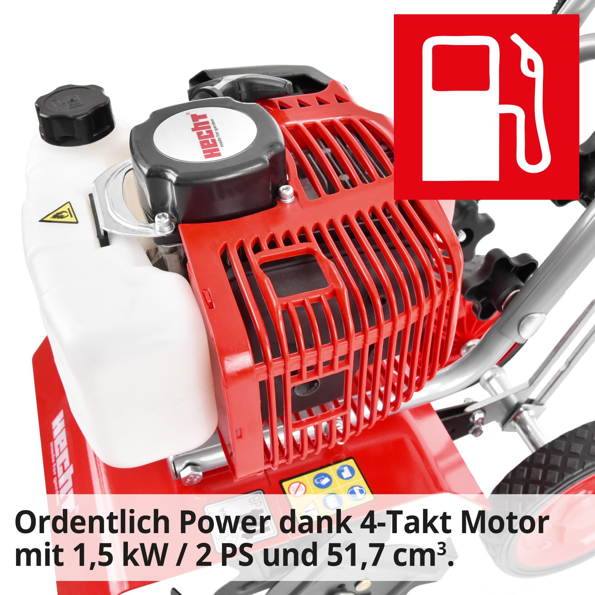 Gartenhacke; Ordentlich Power dank 4-Takt Motor mit 1,5 kW / 2 PS und 51,7 ccm