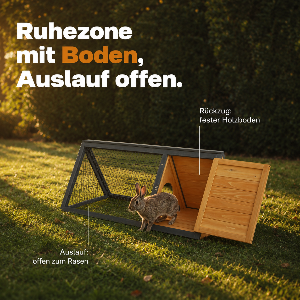 zooprinz Hasenstall mit offenem Freilauf und Holzhütte als Rückzugsort