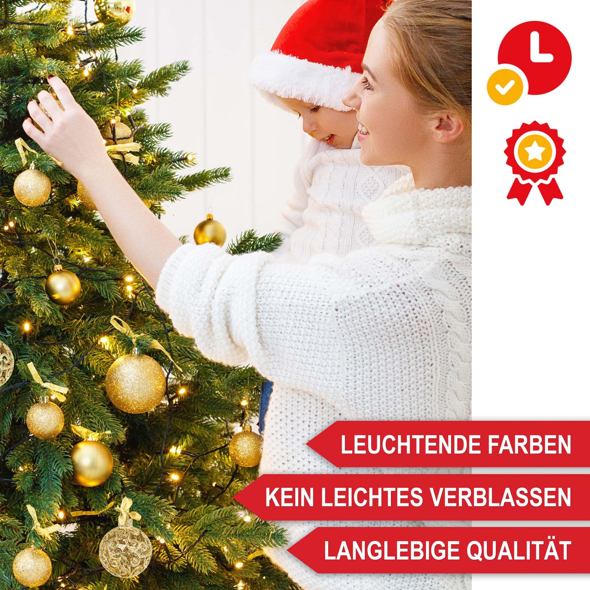 Weihnachtskugeln Gold - Leuchtende Farben, kein leichtes verblassen, langlebige Qualität