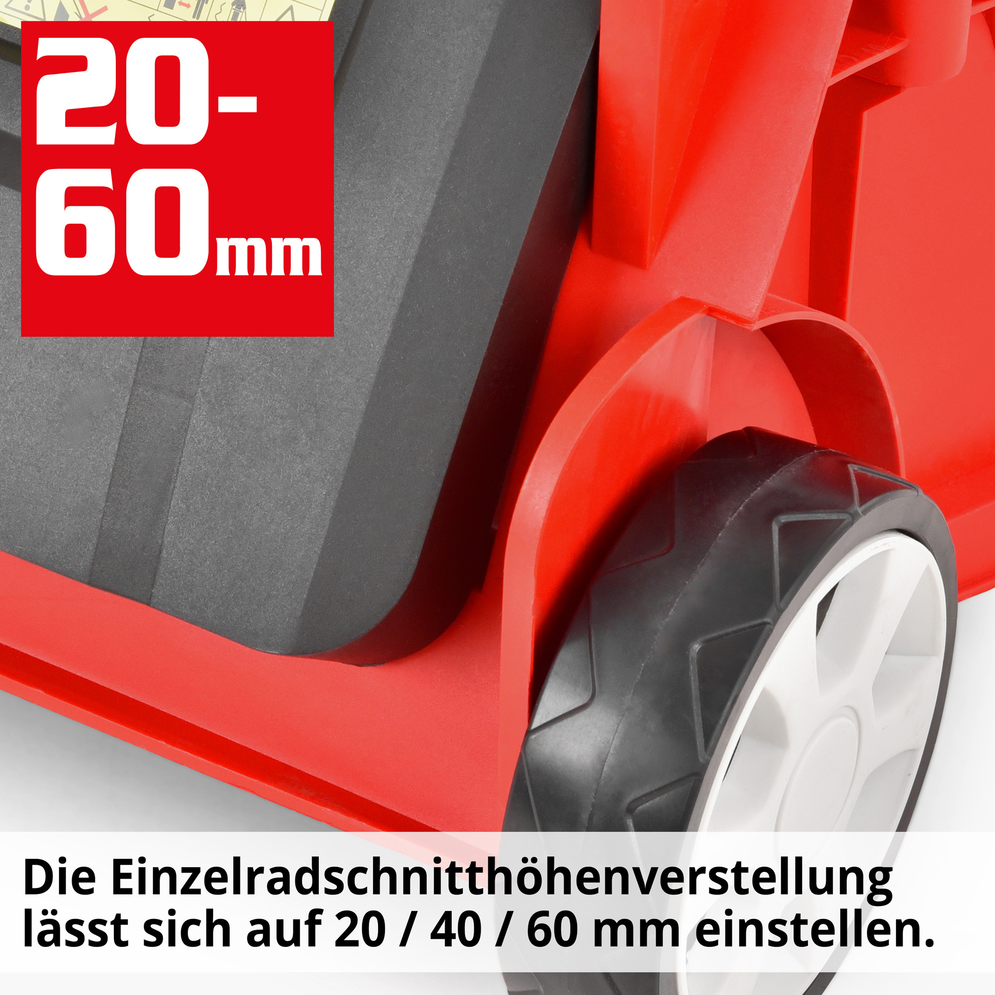 Rasenmäher Elektro Schnitthöhenverstellung 3-fach 20-60 mm Einzelrad Radverstellung (Dieses Bild wurde mit Hilfe von KI generiert.)
