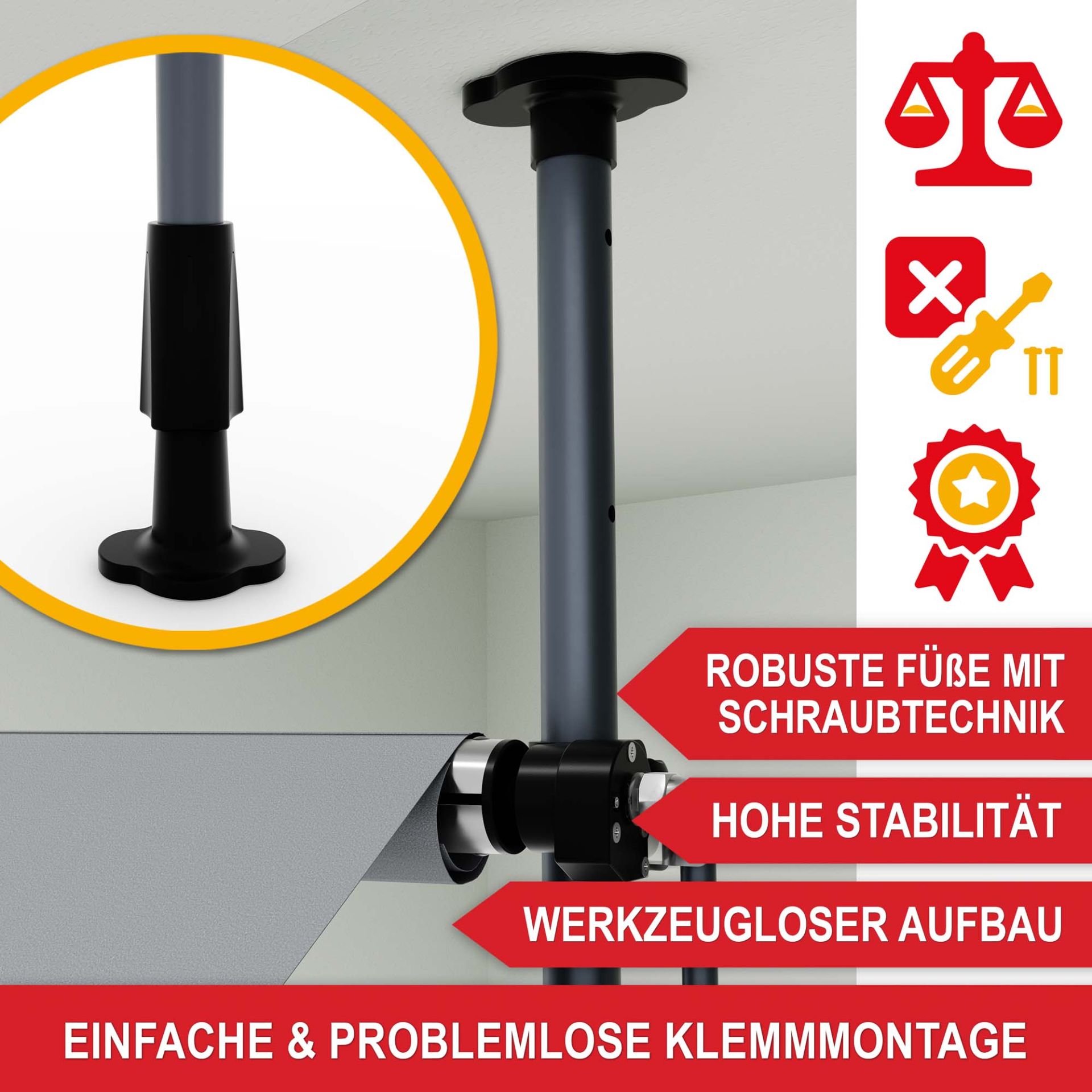 Balkonmarkise M Hellgrau - Robuste Füße mit Schraubtechnik, hohe Stabilität, werkzeugloser Aufbau, einfache und pro