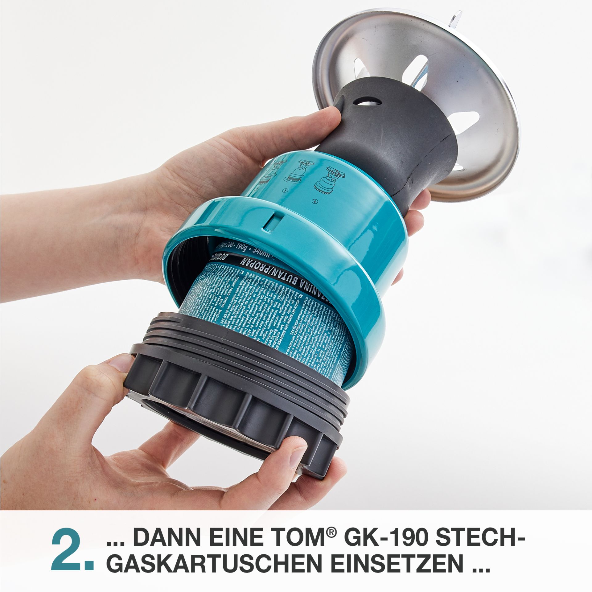 TOM CG-190 Butan Gas Stech-Gaskartusche ins Gerät einsetzen