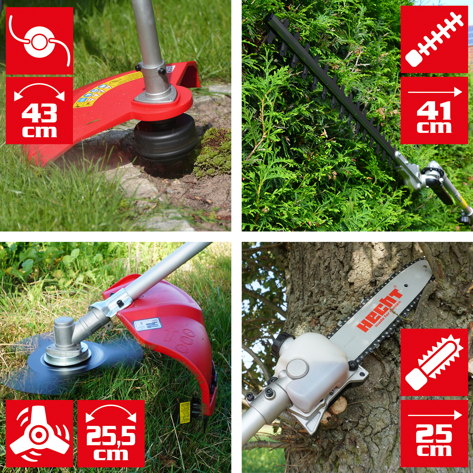 4in1 Benzin Multitool HECHT 1352 Rasentrimmer Heckenschere Freischneider Hochentaster