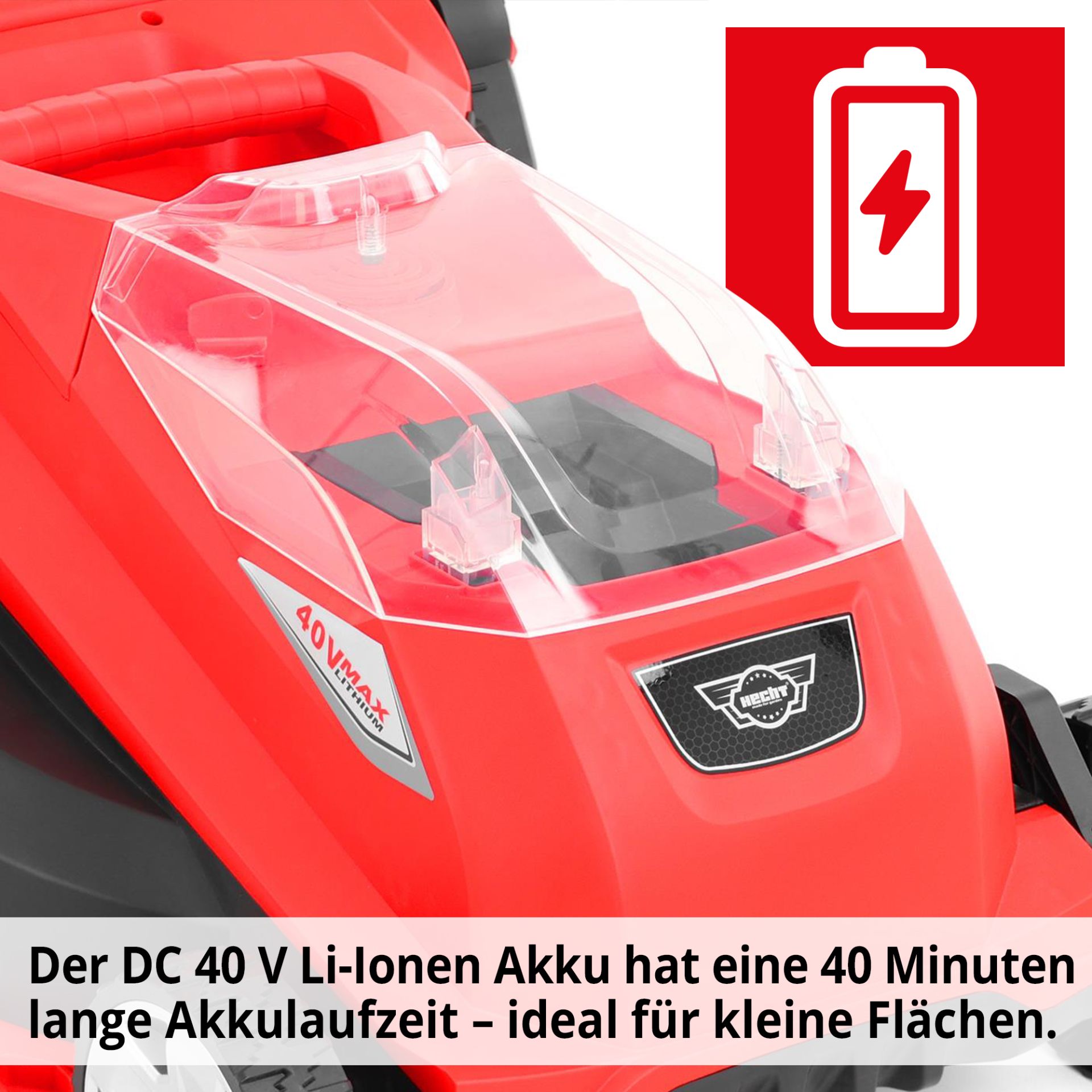 Akku-Rasenmäher mit DC 40 Li-Ion Akku mit 40 min Laufzeit 