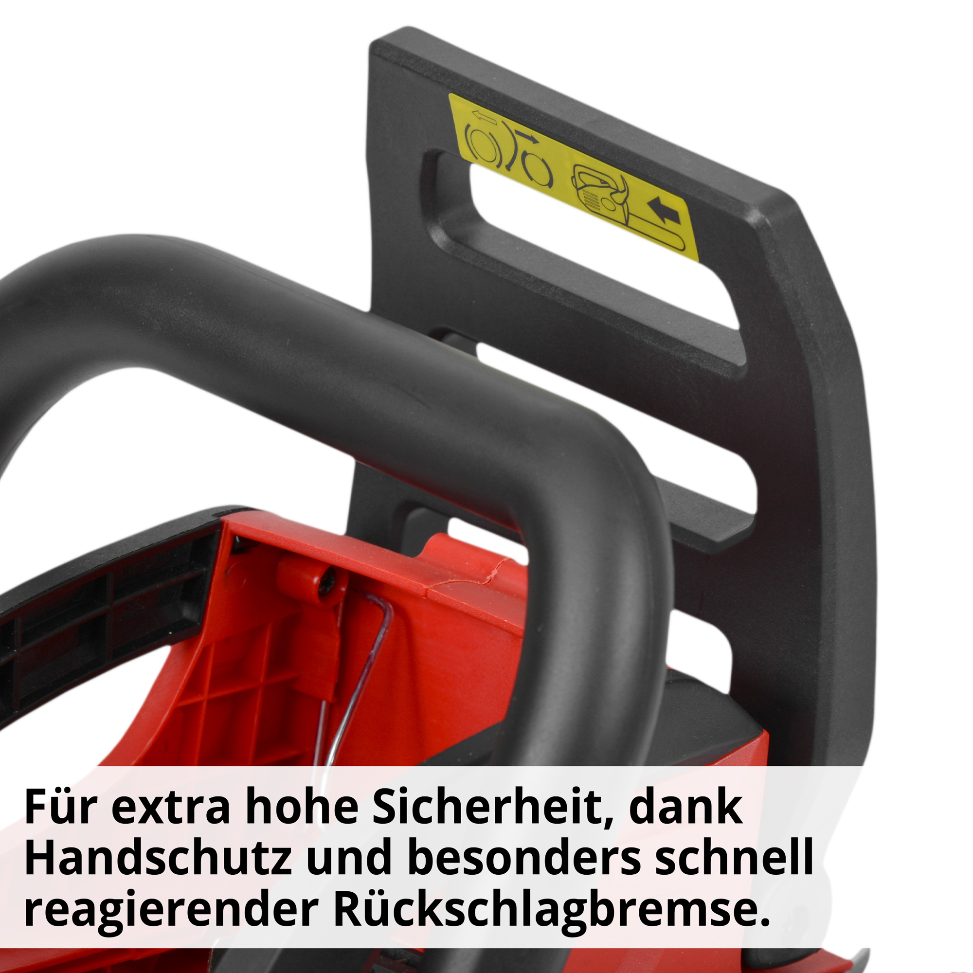 Akku Kettensäge; Hohe Sicherheit durch Handschutz und besonders schnell reagierende Rückschlagbremse Akku Kettensäge; Hohe Sicherheit durch Handschutz und besonders schnell reagierende Rückschlagbremse