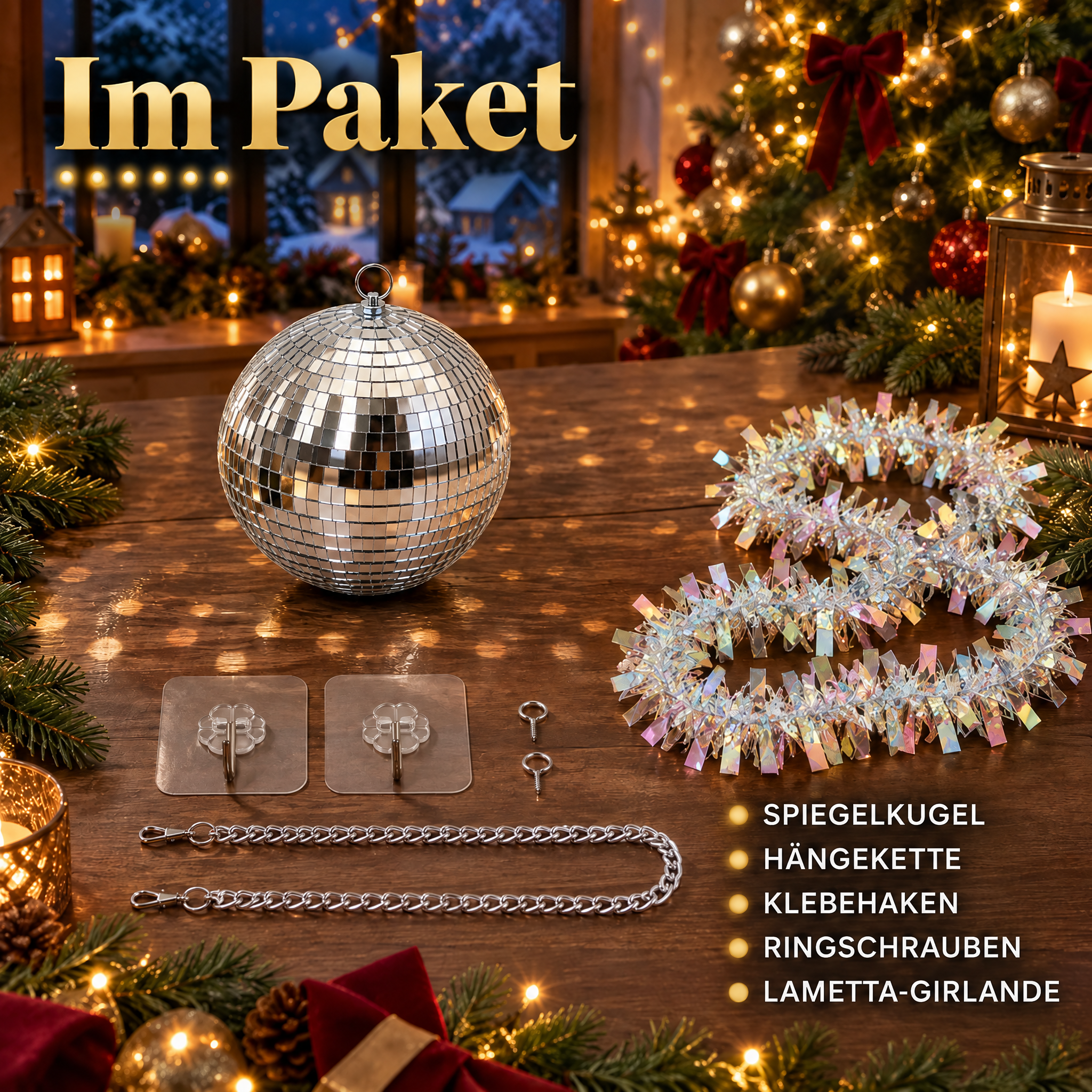 ONBEST Discokugel im Paket mit Zubehör zum Aufhängen am Weihnachtsbaum (Dieses Bild wurde mit Hilfe von KI generiert.)