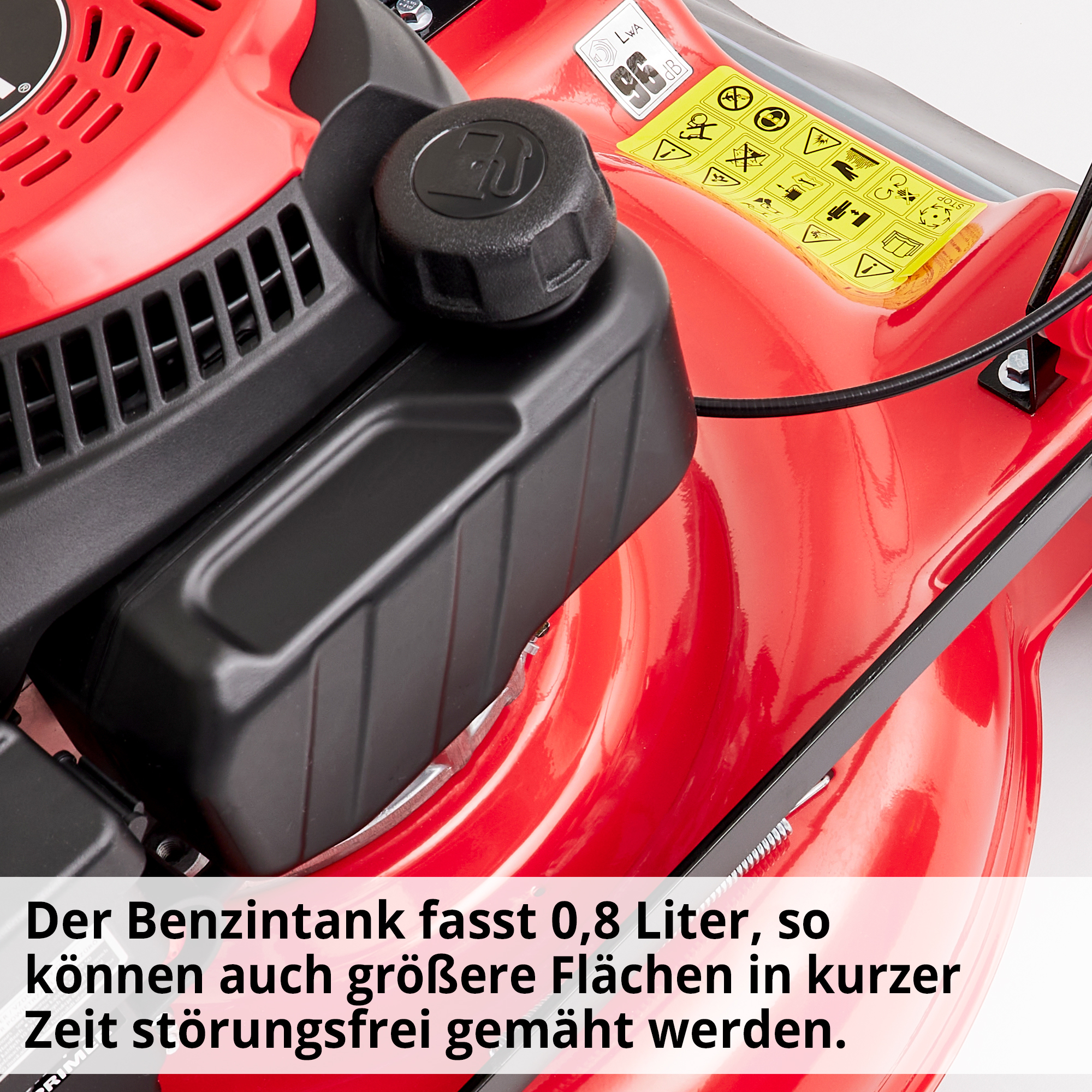 Benzin-Rasenmäher mit 800 ml Tank ideal für große Flächen 