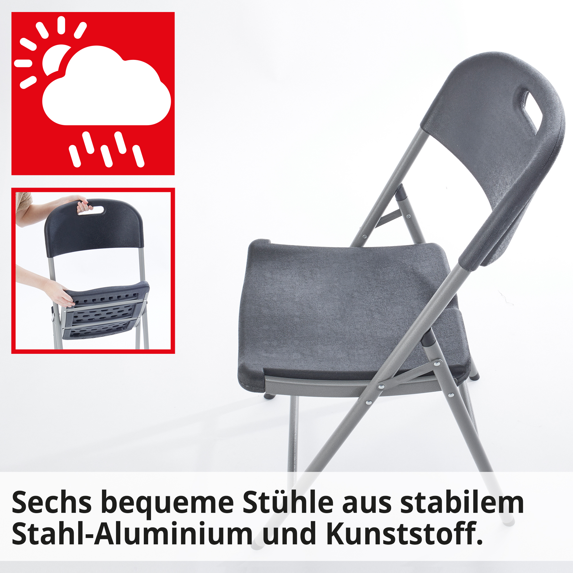 Hecht Foldis Set mit 6 bequemen Stühlen aus stabilem Stahl-Aluminium und Kunststoff