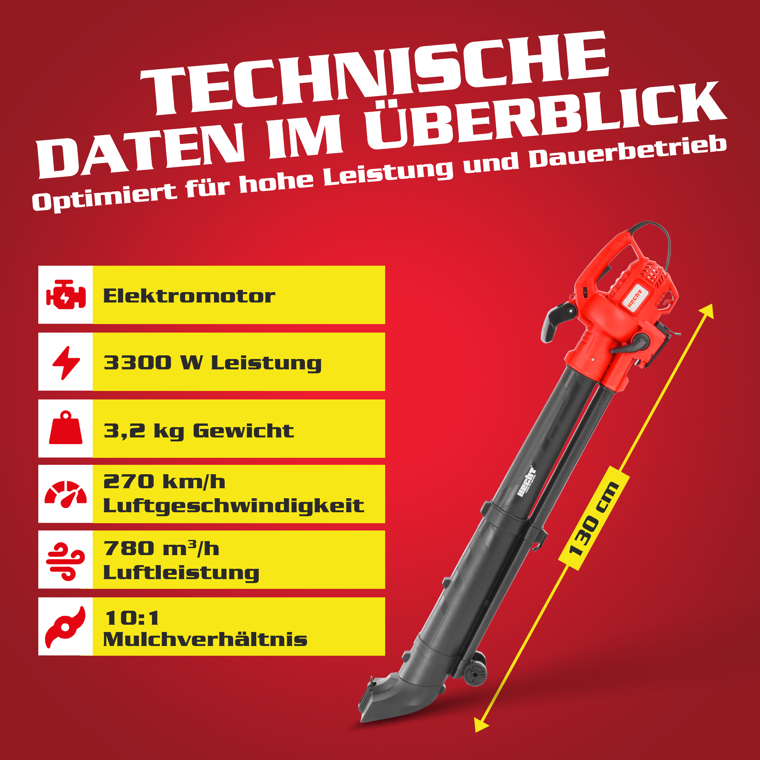 2 in 1 Laubbläser HECHT 3303 zum Blasen und Saugen von Blättern