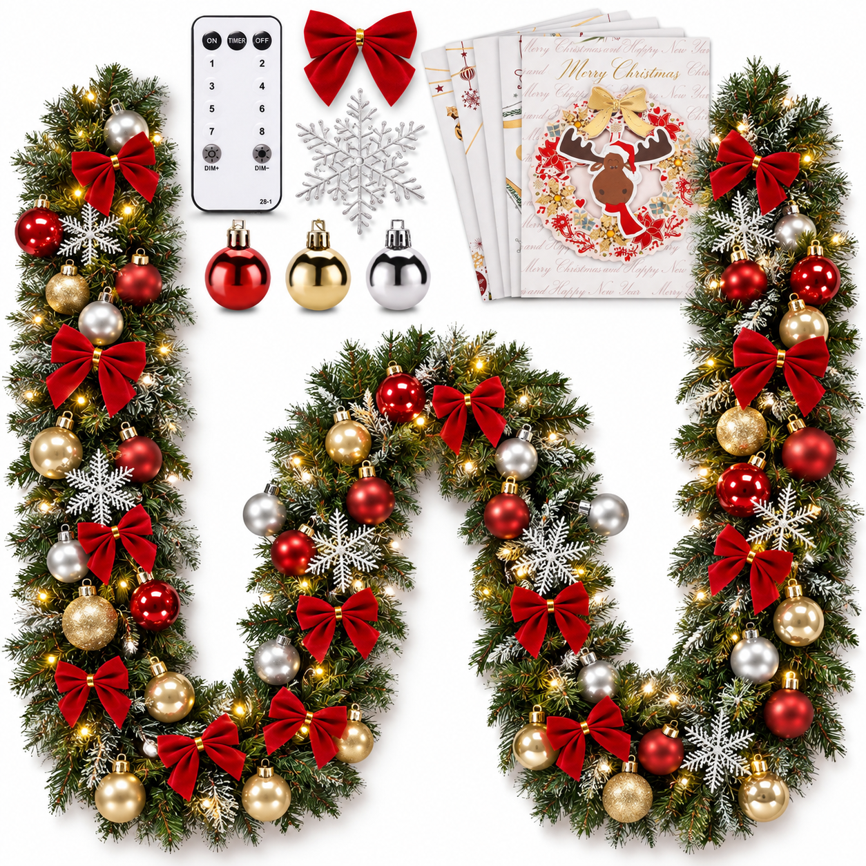 Onbest Weihnachtsgirlande 10m mit Schmuck (Dieses Bild wurde mit Hilfe von KI generiert.)