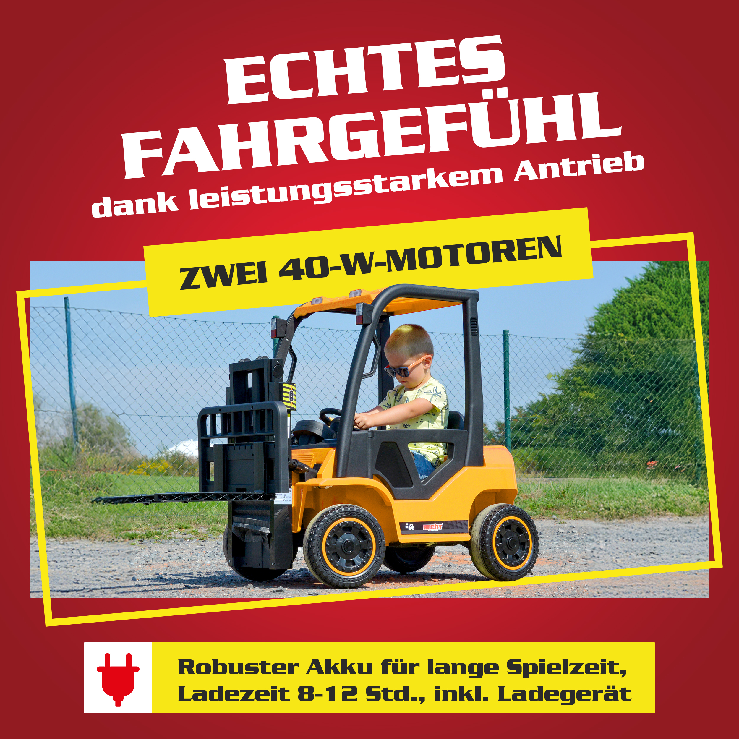 Kinder Elektroauto HECHT 52108 GELB im Stapler Design mit Radiofunktion