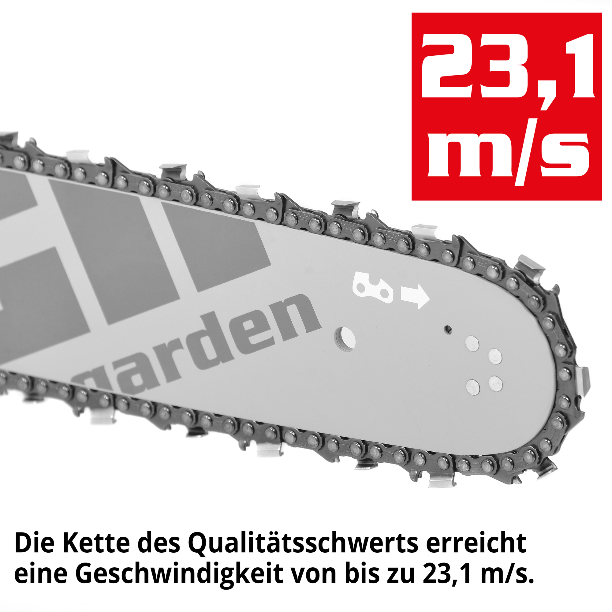 HECHT Motorsägen 3er Set 45 Kettensäge; das Qualitätsschwert erreicht eine Geschwindigkeit von bis zu 23,1 m/s