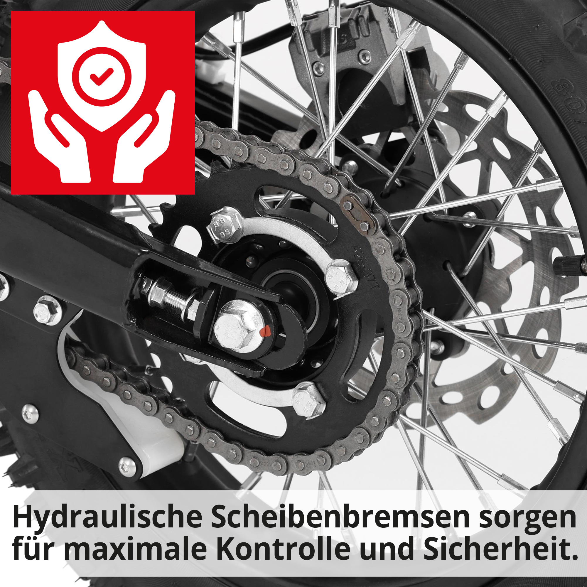 Hecht Motorcrossbike grün mit hydraulischen Scheibenbremsen für maximale Kontrolle und Sicherheit
