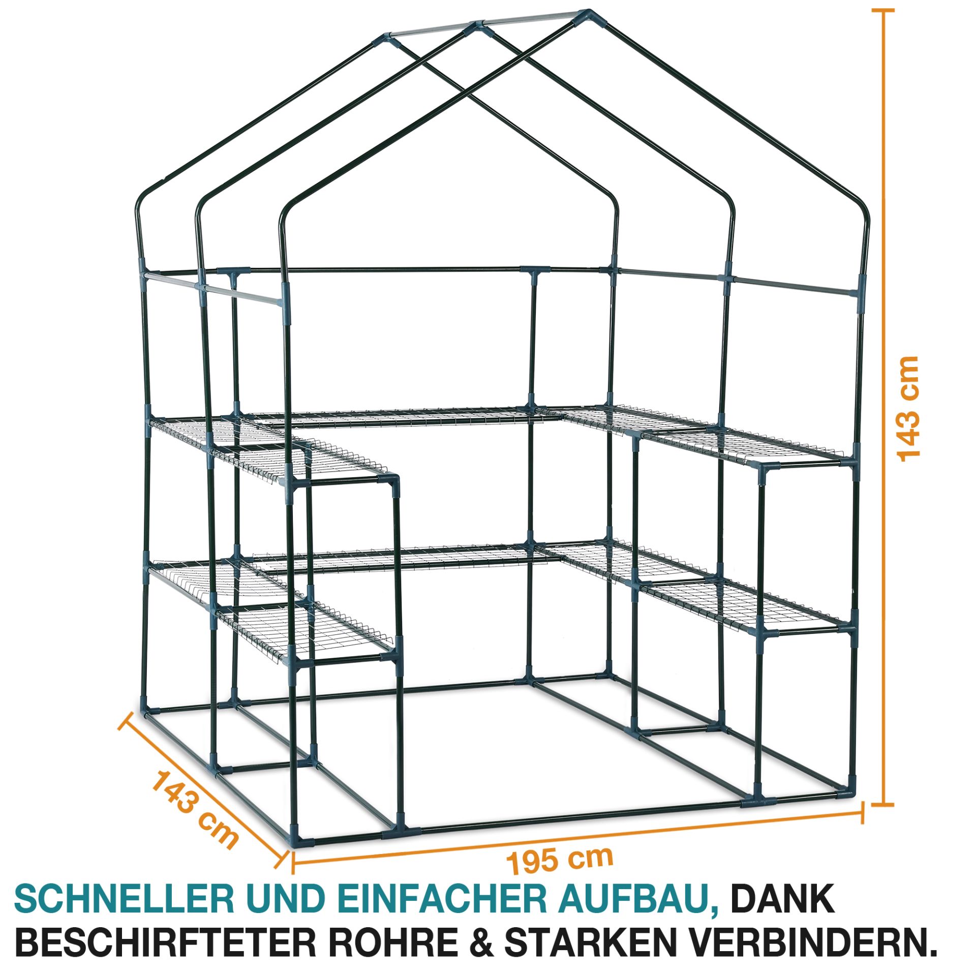TOM Anzucht Gewächshaus GH-240; 143 x 195 x 143 Zentimeter