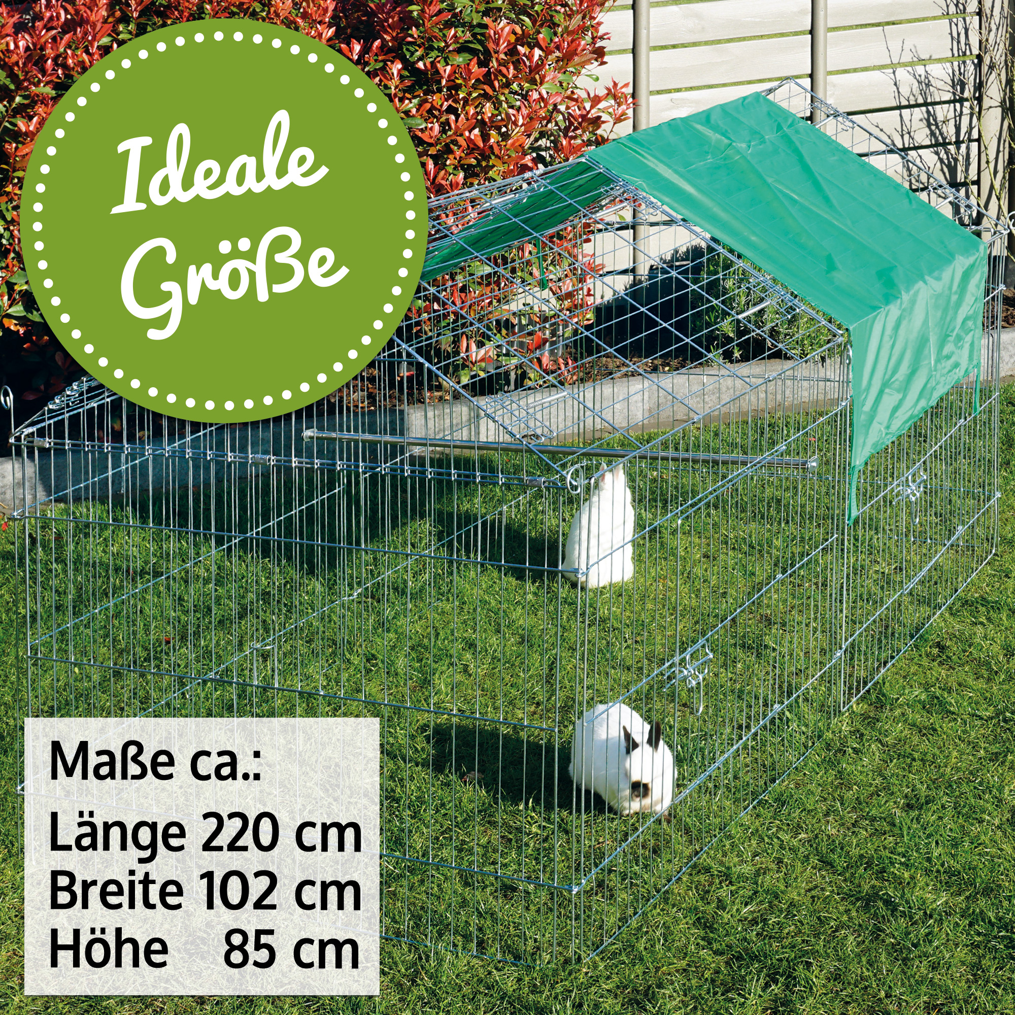 Kaninchengehege mit 220 × 102 × 85 cm bietet viel Platz im Garten
