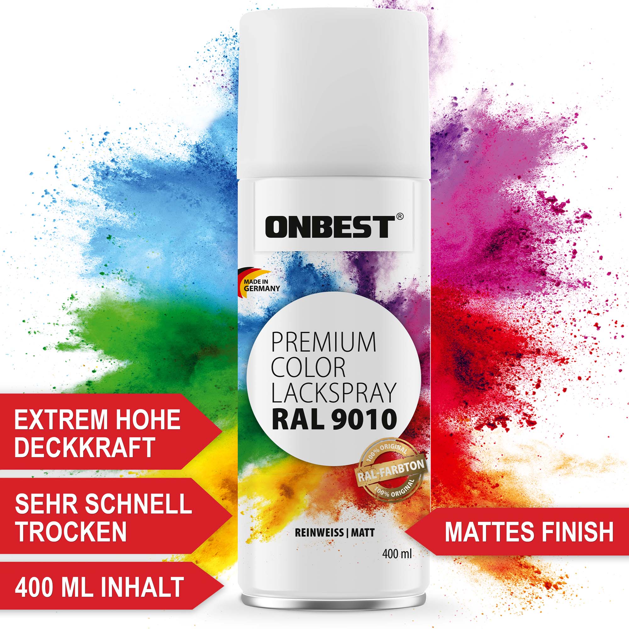 Premium Lackspray RAL 9010 für matte Oberflächen - Lack - Farbe - Sprühdose - sprayflasche