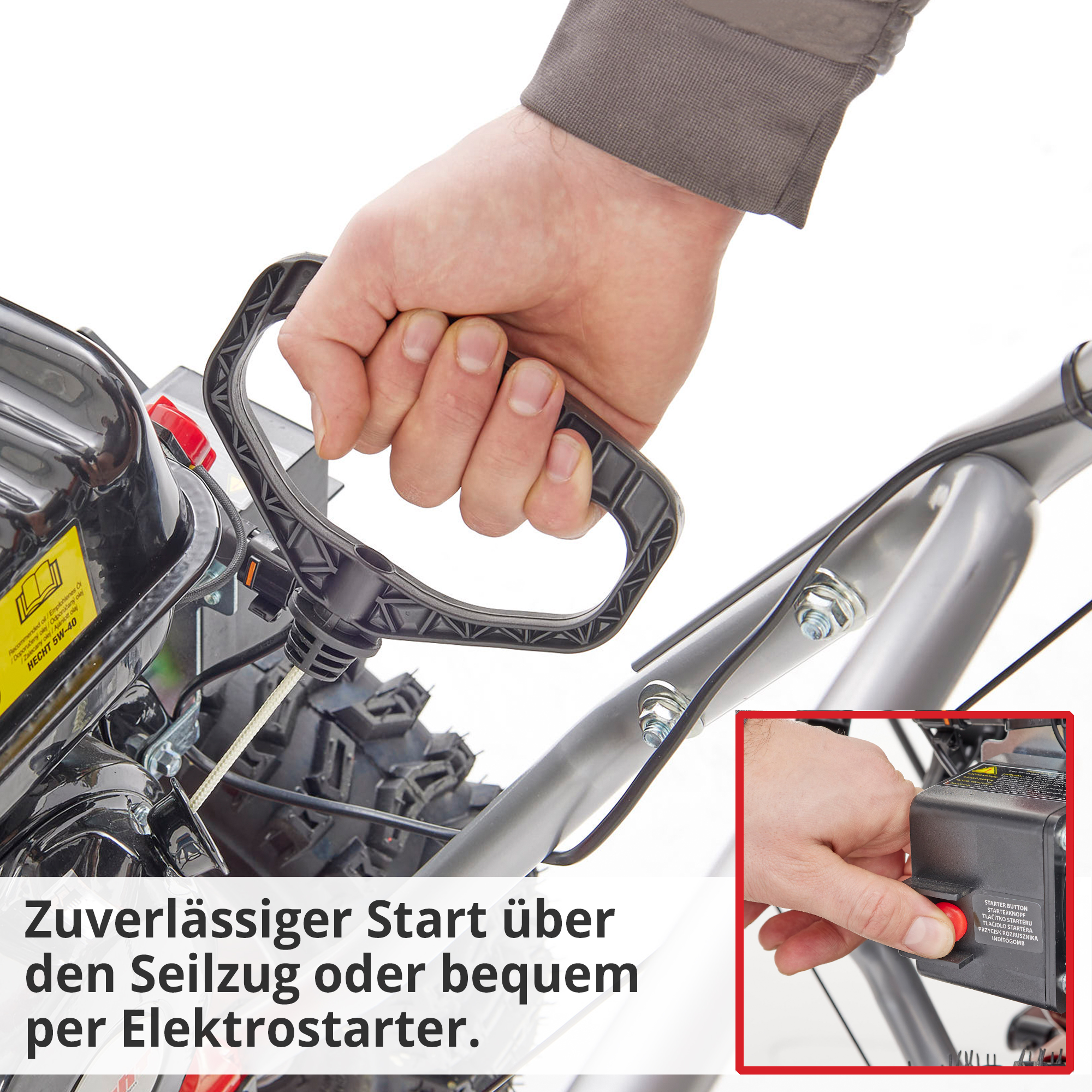 Hecht Kehrmaschine mit zuverlässigen Seilzugstart Hecht Kehrmaschine mit zuverlässigen Seilzugstart