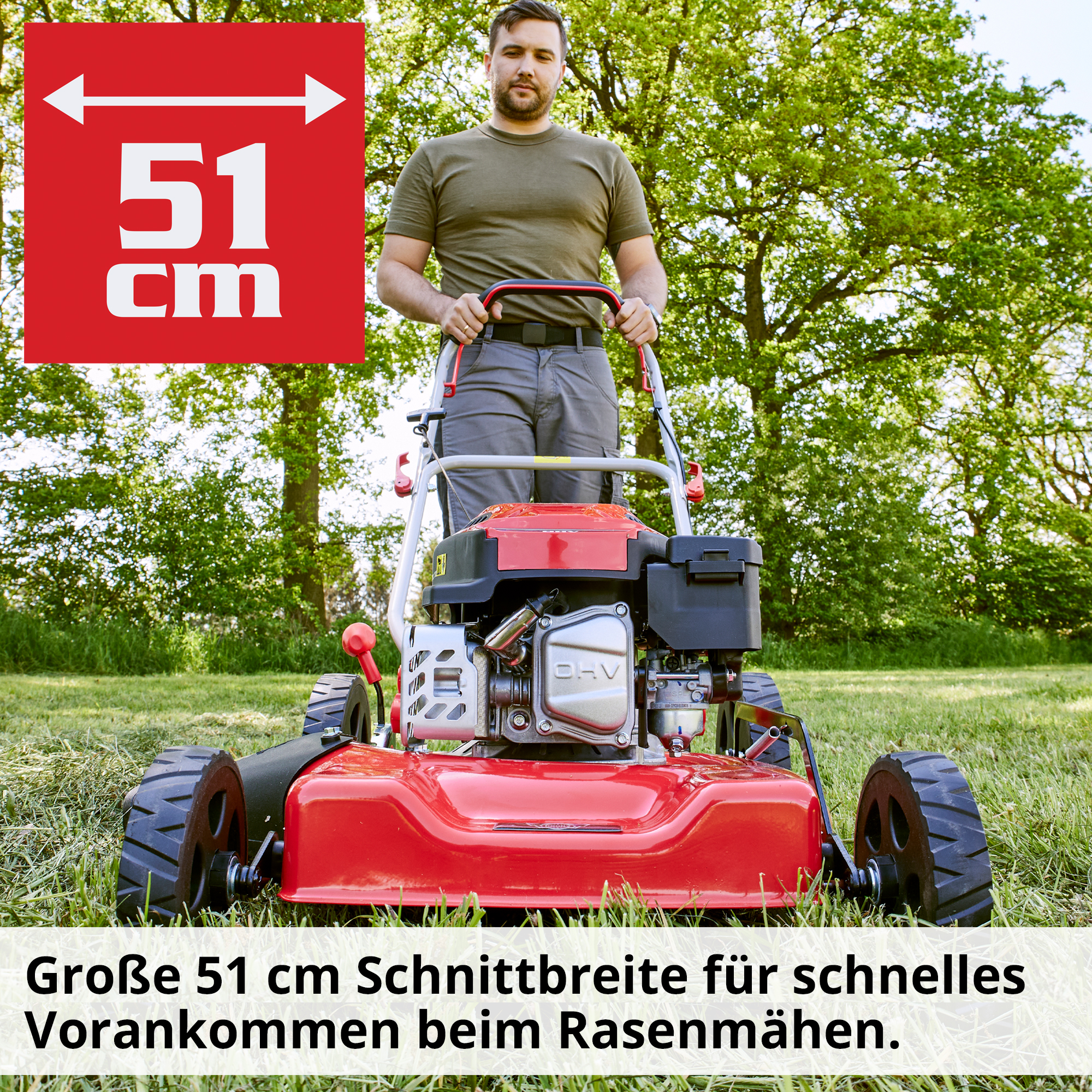 Benzin-Rasenmäher mit 51 cm Schnittbreite ideal für große Gärten 
