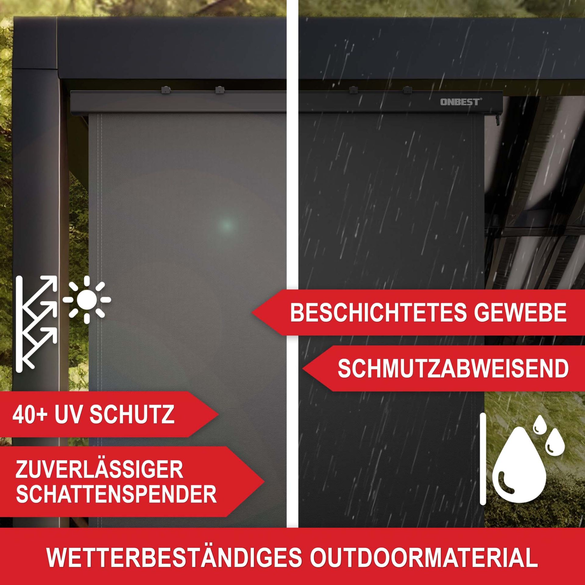 Vertikalmarkise XL - Beschichtetes Gewebe, schmutzabweisend, 40+ UV Schutz, zuverlässiger Schattenspender, wetterbeständiges Outdoormaterial