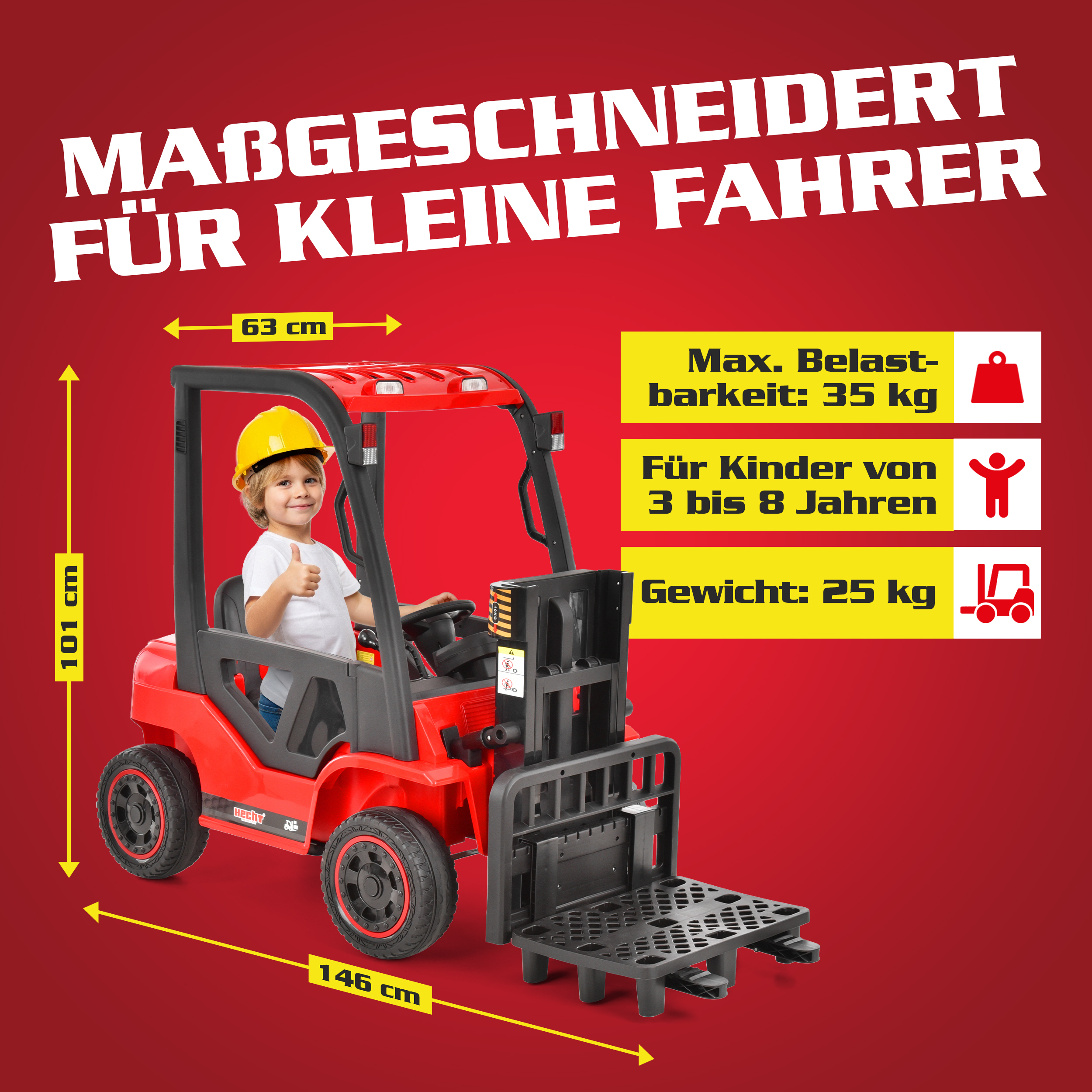Elektro Gabelstapler HECHT 52108 RED für Kinder von 3 bis 8 Jahren