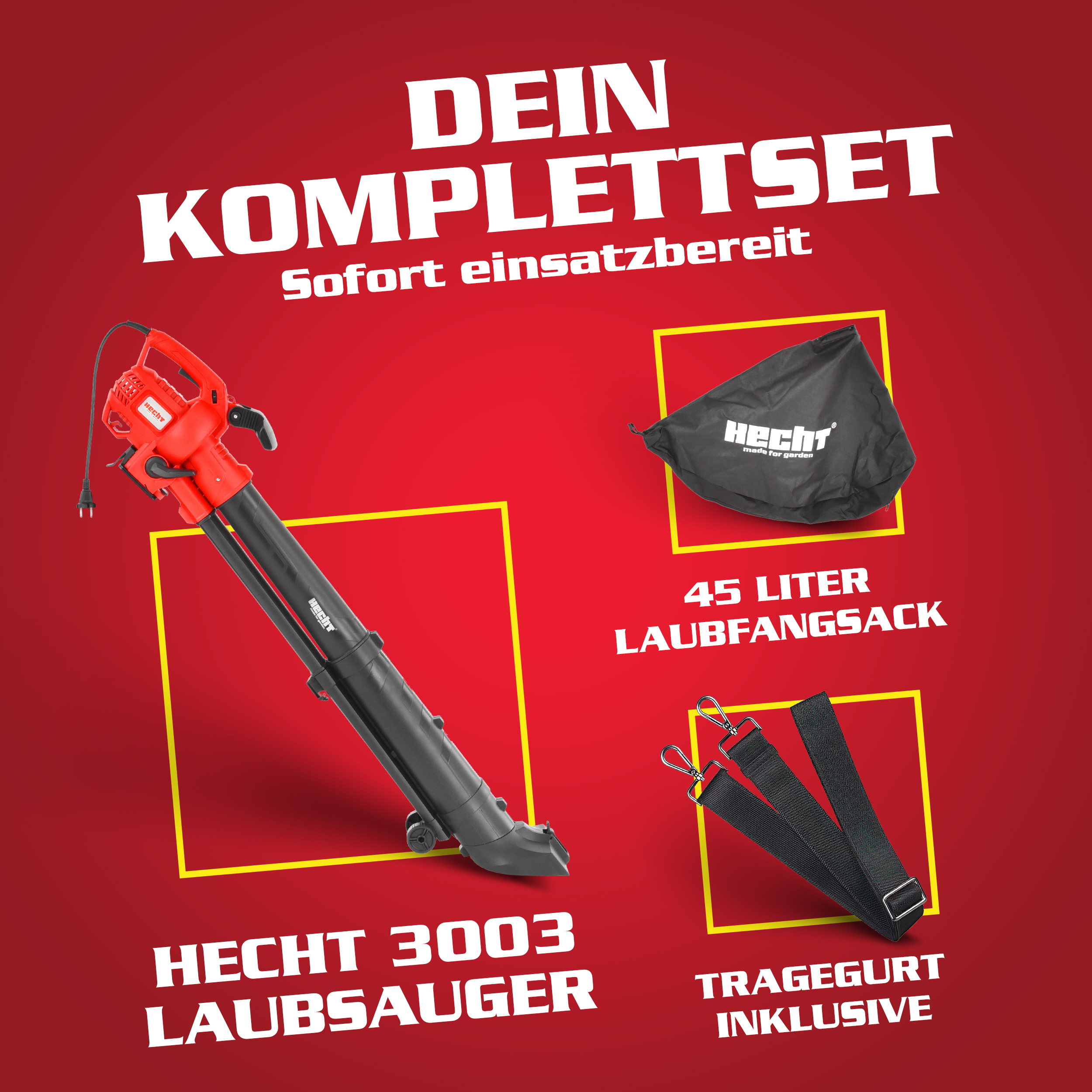 Laubsauger Bläser HECHT 3303 mit leichtgängigen Rädern für Gartenarbeit