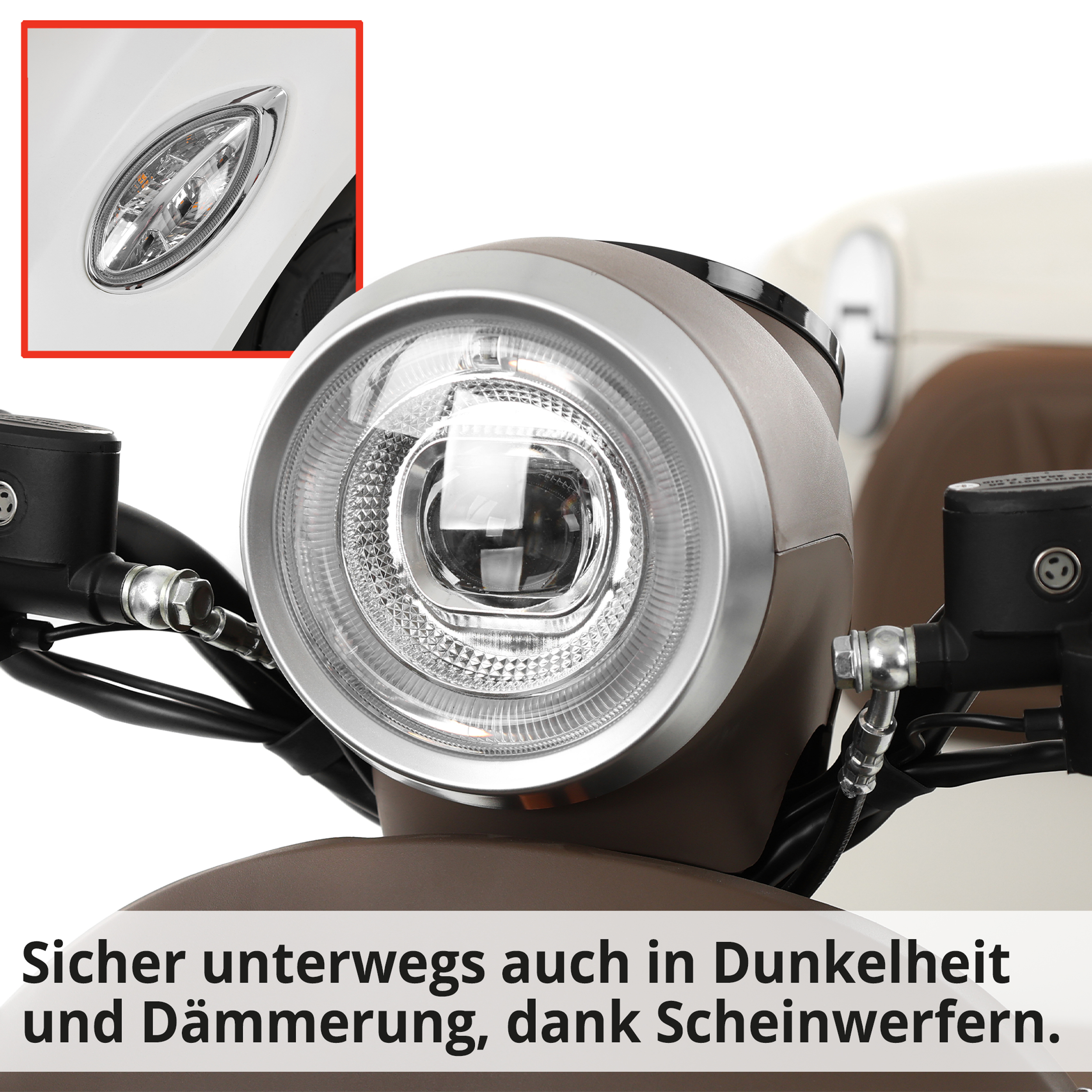 Seniorenmobil HECHT Elegante hohe Sicherheit in Dunkelheit und Dämmerung, dank Scheinwerfern