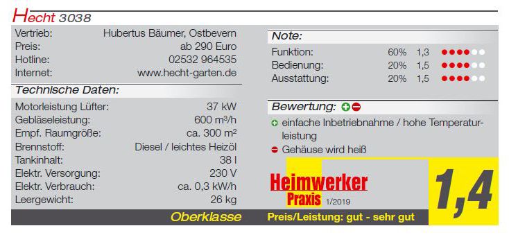 HECHT Diesel Heizkanonen 3038 Diesel Heizkanone mit ausgezeichneter Preisleistung