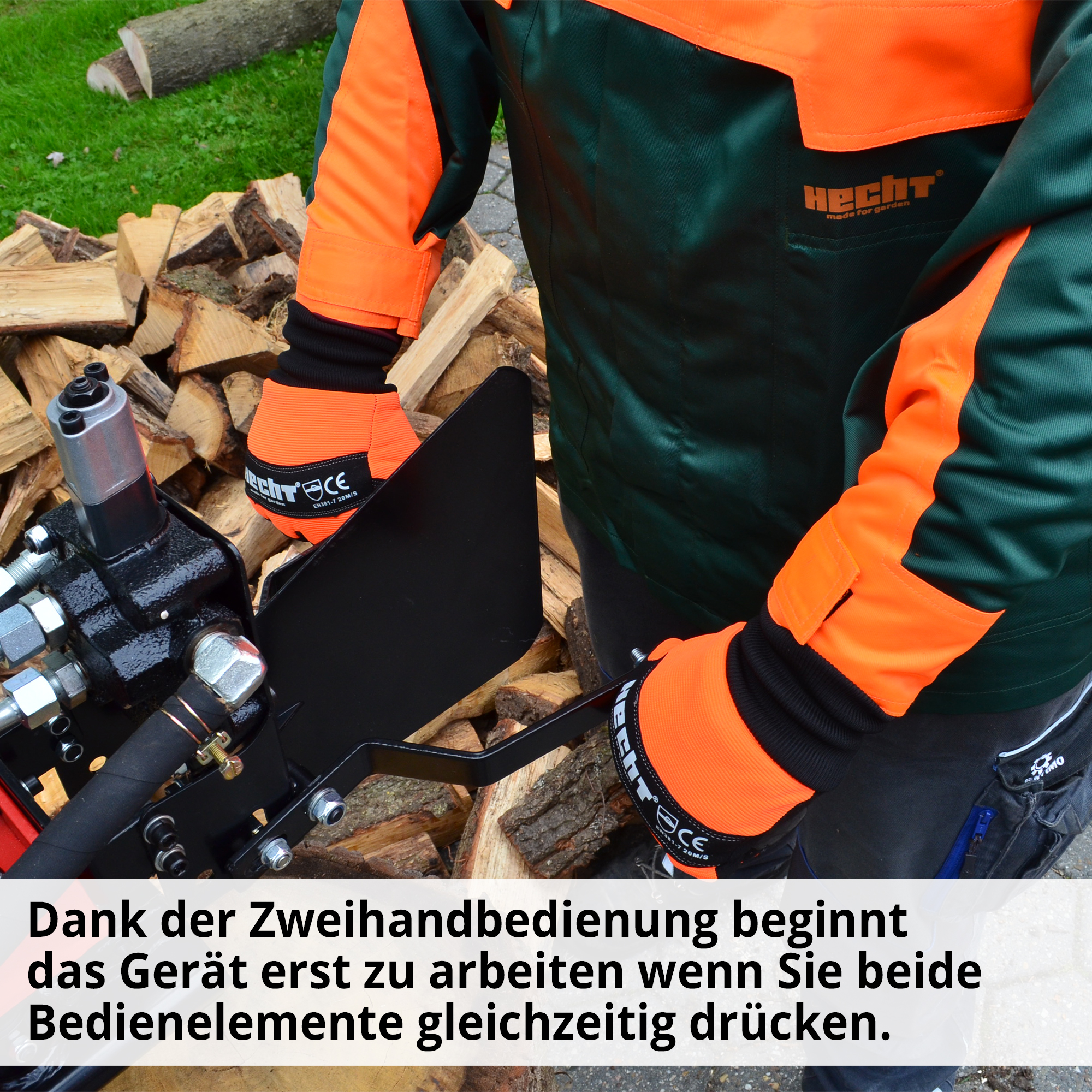 Holzspalter; Zweihandbedienung für hohe Sicherheit