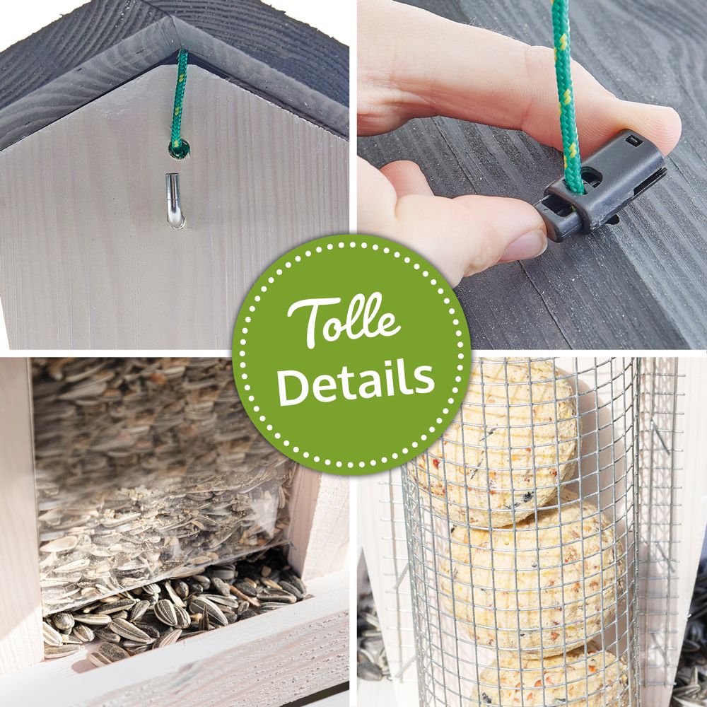Vogelhaus Bird Kitchen; Details wie Gitter für Meisenknödel