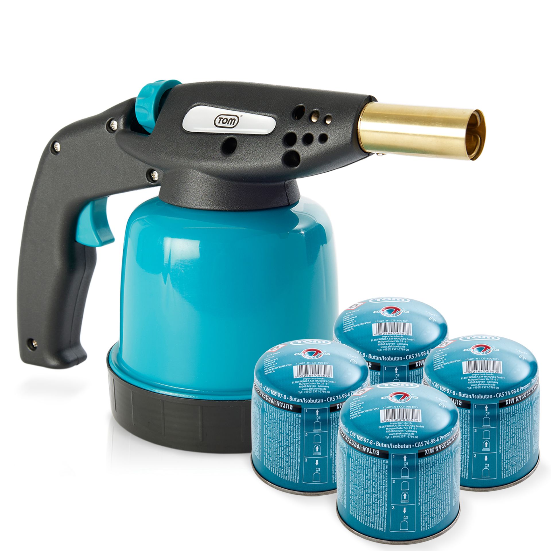 TOM Lötbrenner GB-190 mit vier Gaskartuschen CG-190